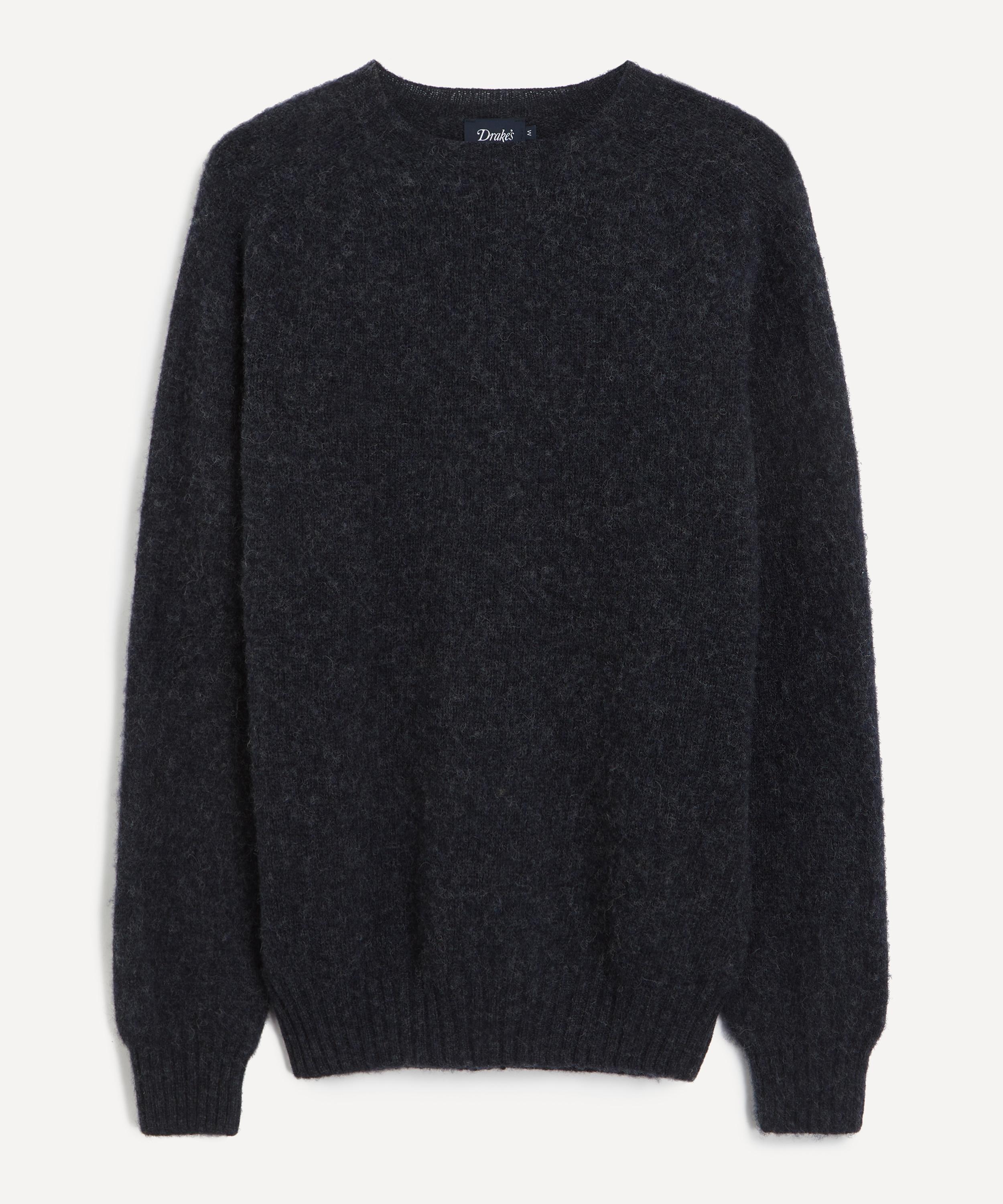 Drakes - Charcoal Brushed Shetland Crew Neck Jumper image number 0