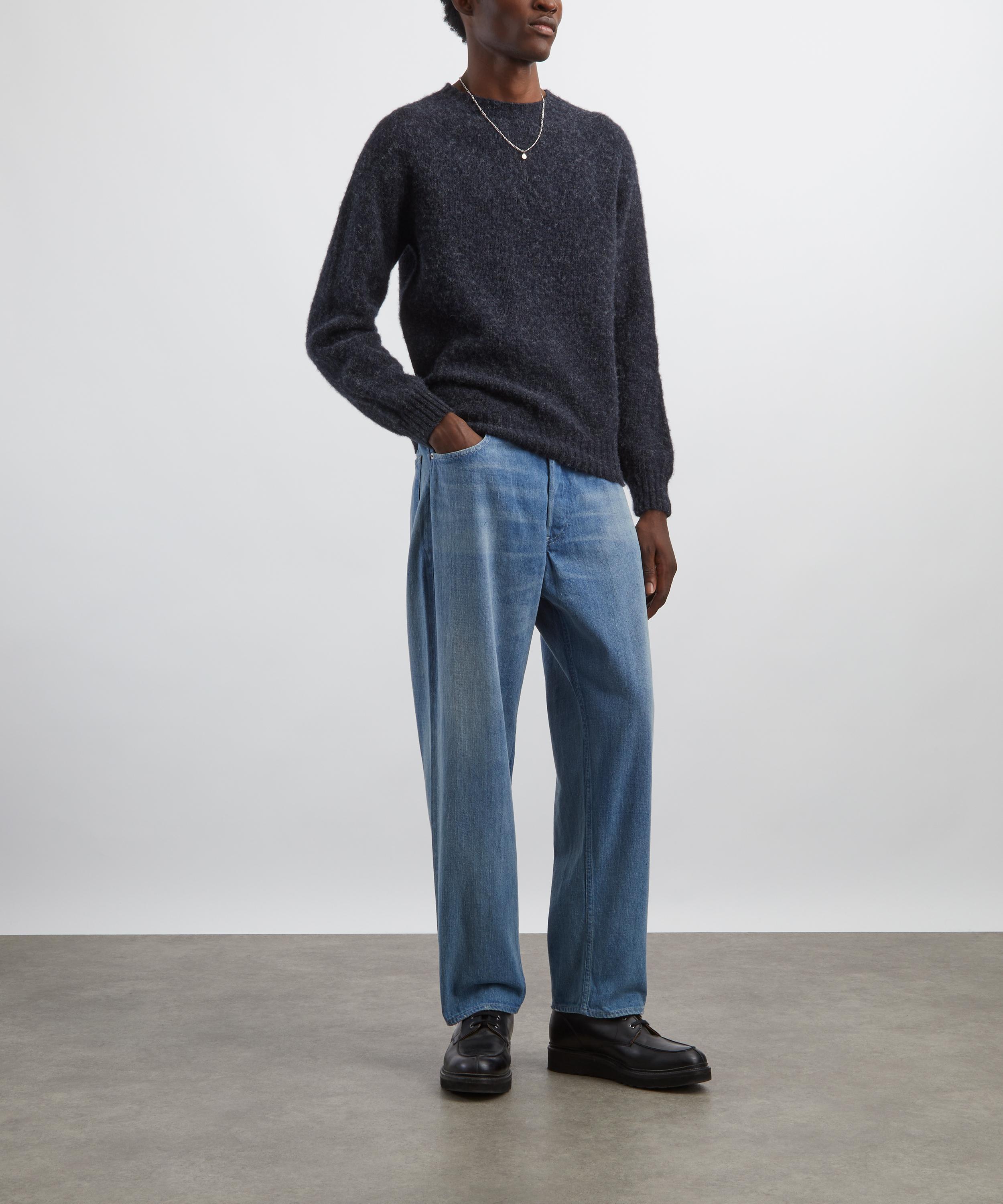 Drakes - Charcoal Brushed Shetland Crew Neck Jumper image number 1