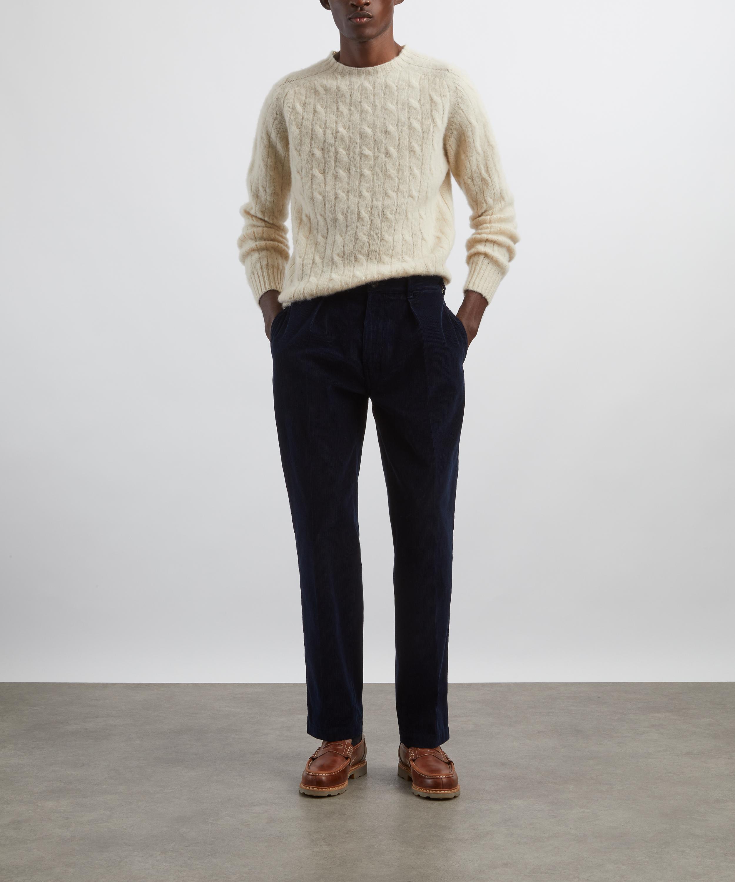 Drakes - Ecru Brushed Shetland Cable Knit Crew Neck Jumper image number 1