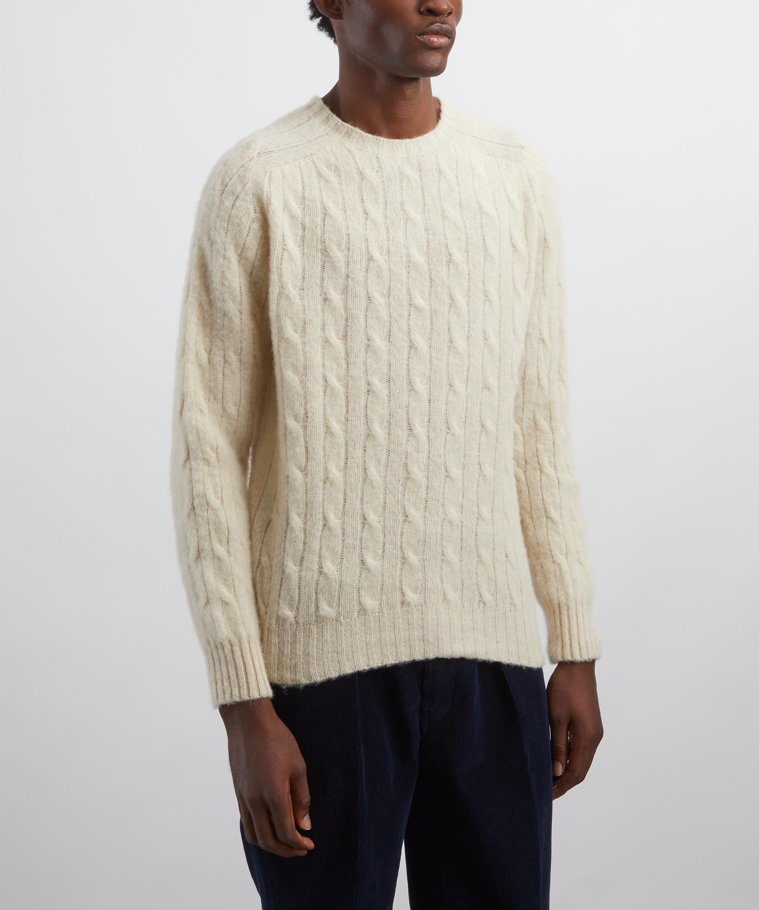 Drakes - Ecru Brushed Shetland Cable Knit Crew Neck Jumper image number 2