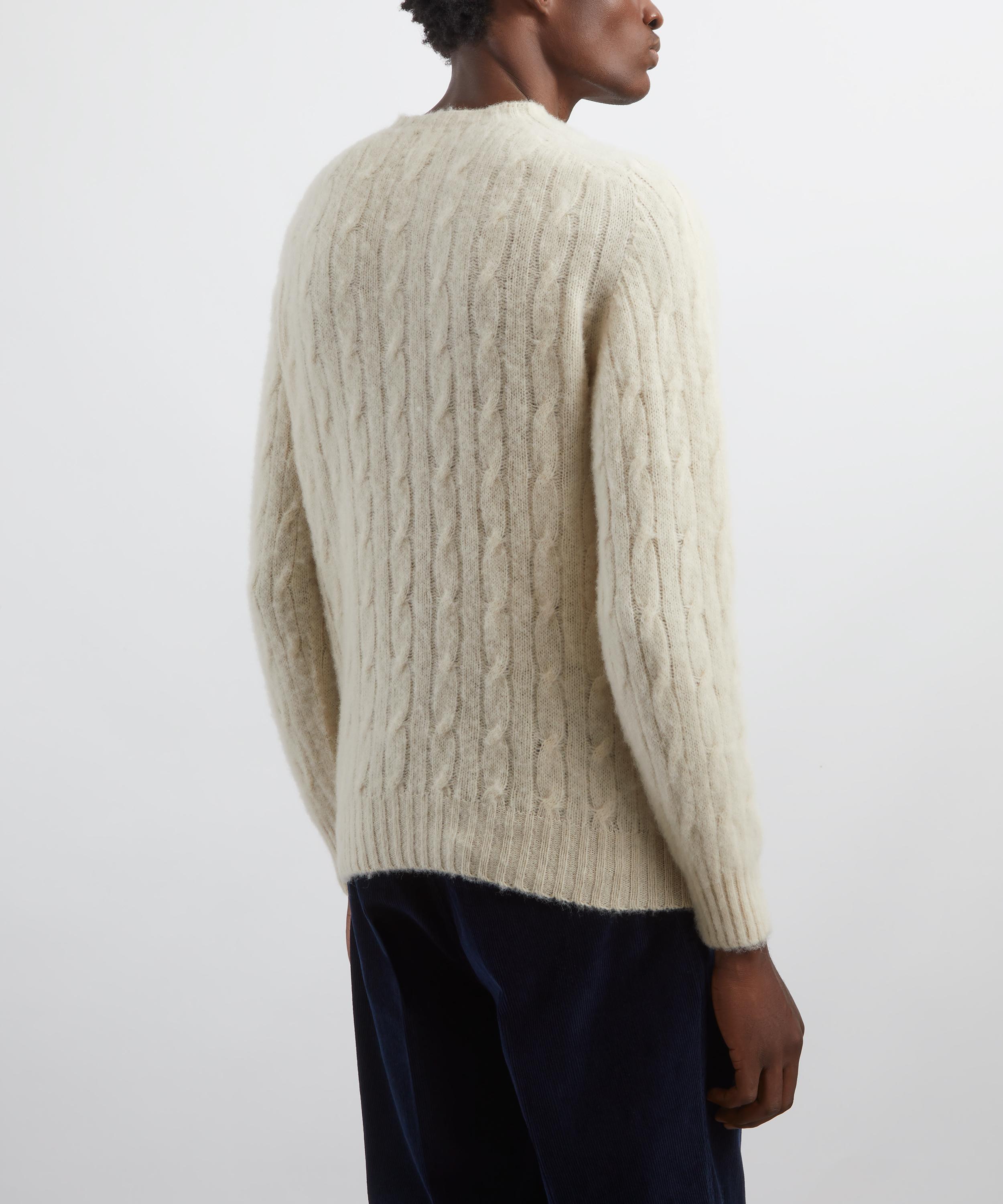Drakes - Ecru Brushed Shetland Cable Knit Crew Neck Jumper image number 3