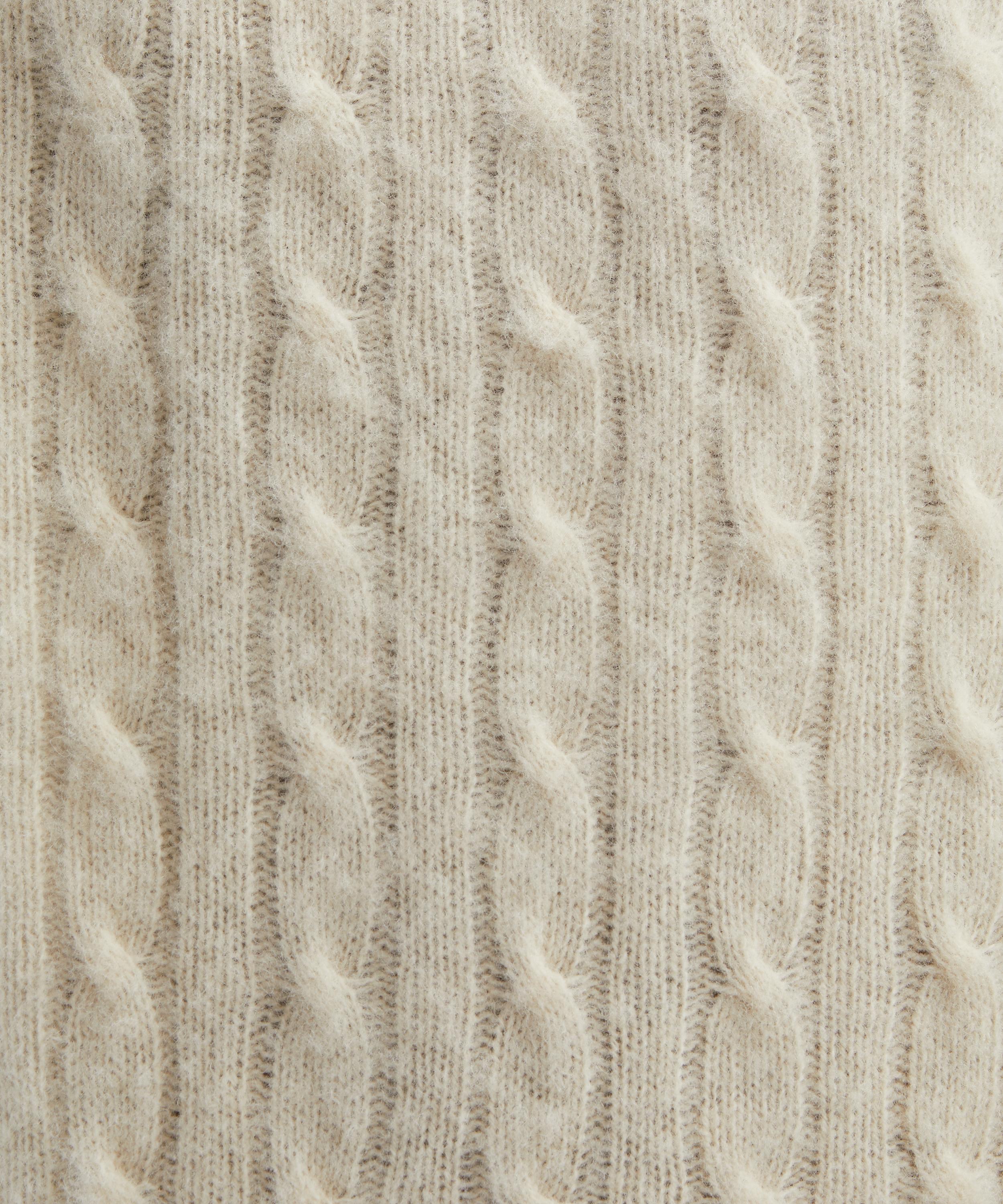 Drakes - Ecru Brushed Shetland Cable Knit Crew Neck Jumper image number 4