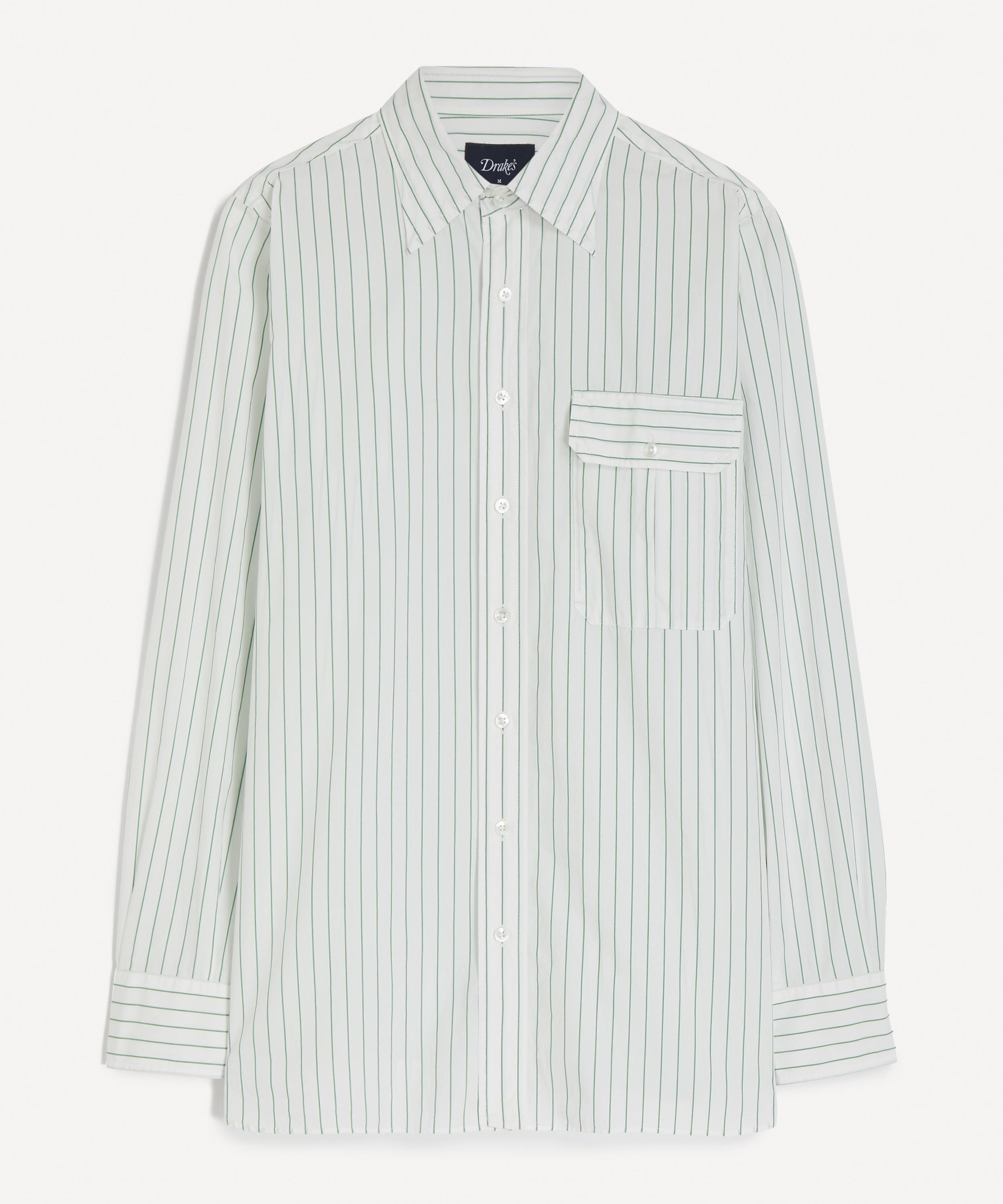 Drakes - Green Pencil Stripe Cotton Shirt