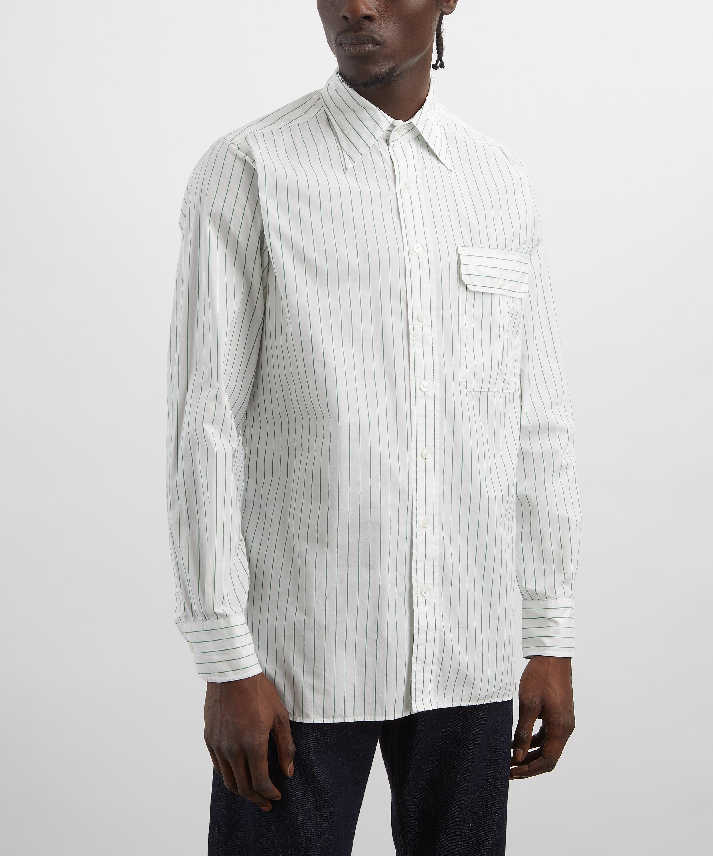 Drakes - Green Pencil Stripe Cotton Shirt image number 2