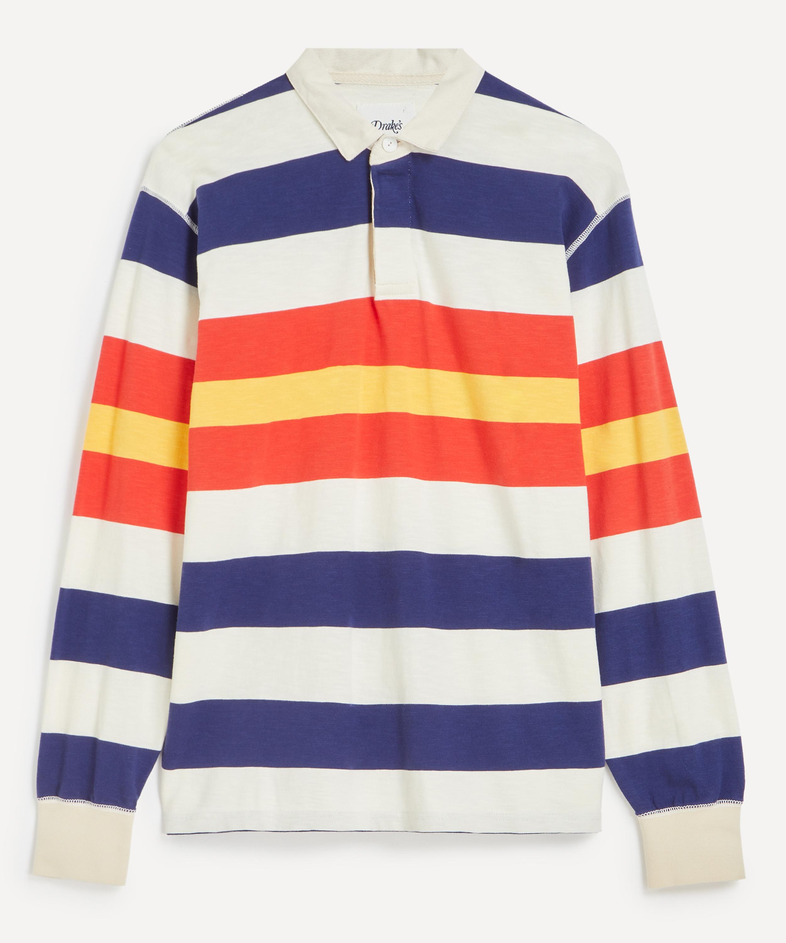 Drakes - Multi Stripe Flam&eacute; Cotton Rugby Shirt image number 0