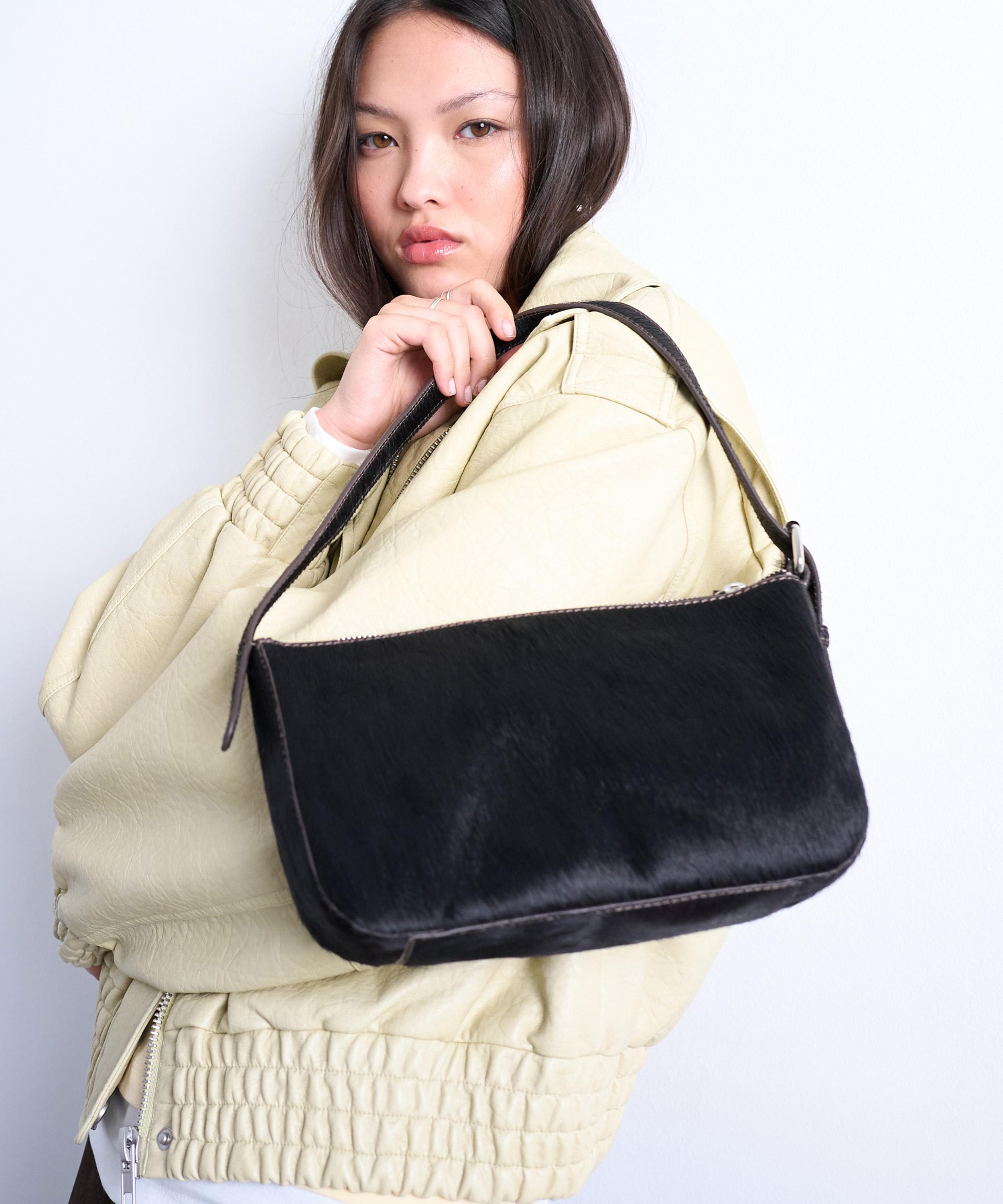 TOPSHOP - Stina Chocolate Pony Leather Shoulder Bag image number 0