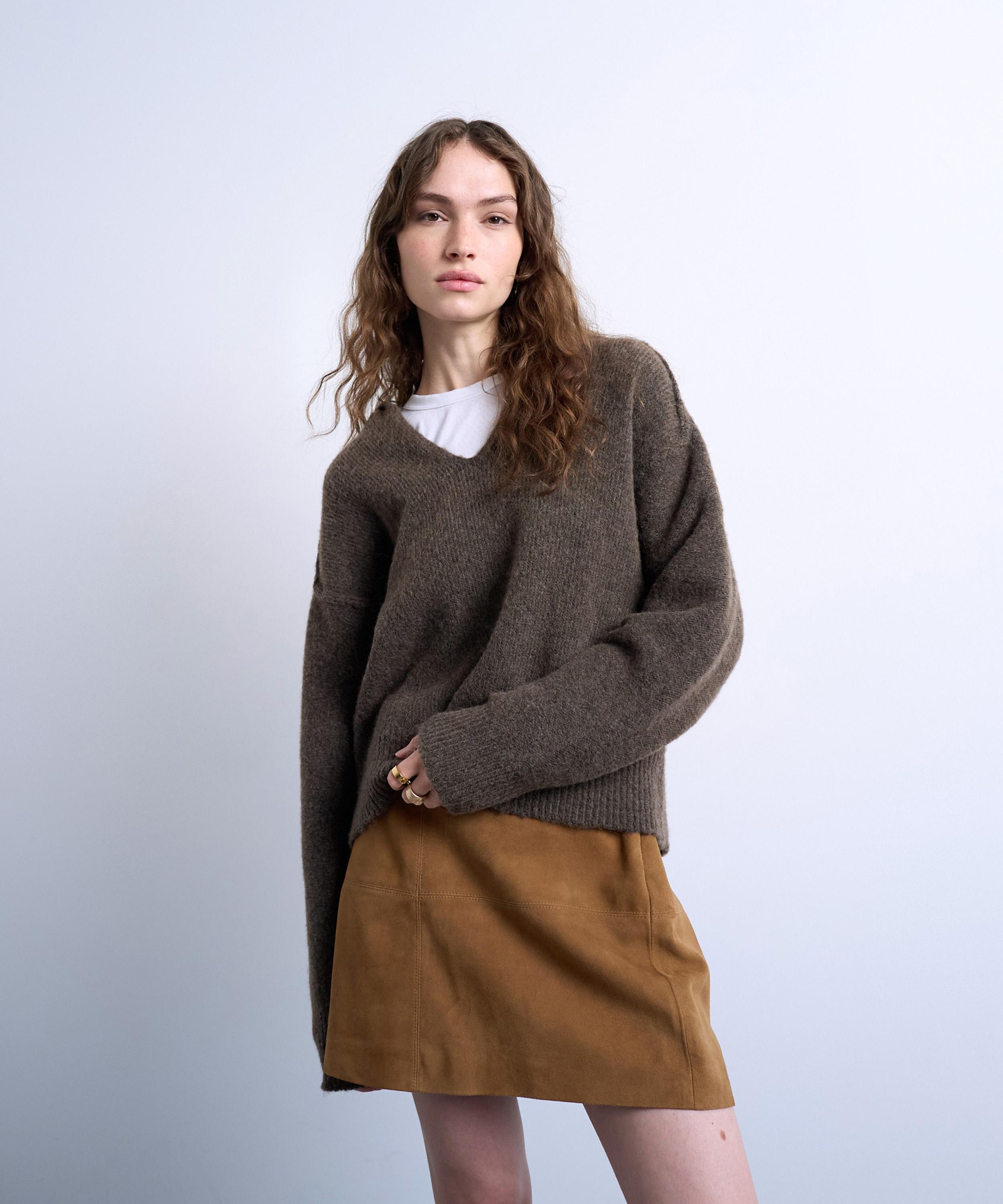 TOPSHOP - Toffee Suede Seamed Mini Skirt image number 0