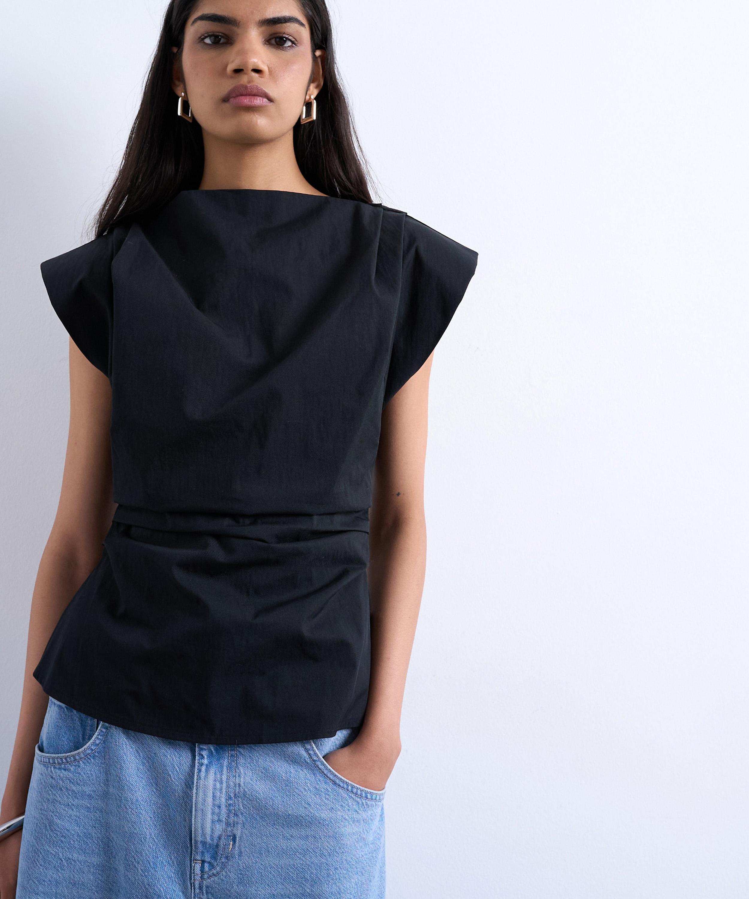 TOPSHOP - Black Waisted Structured Shoulder Top image number 0