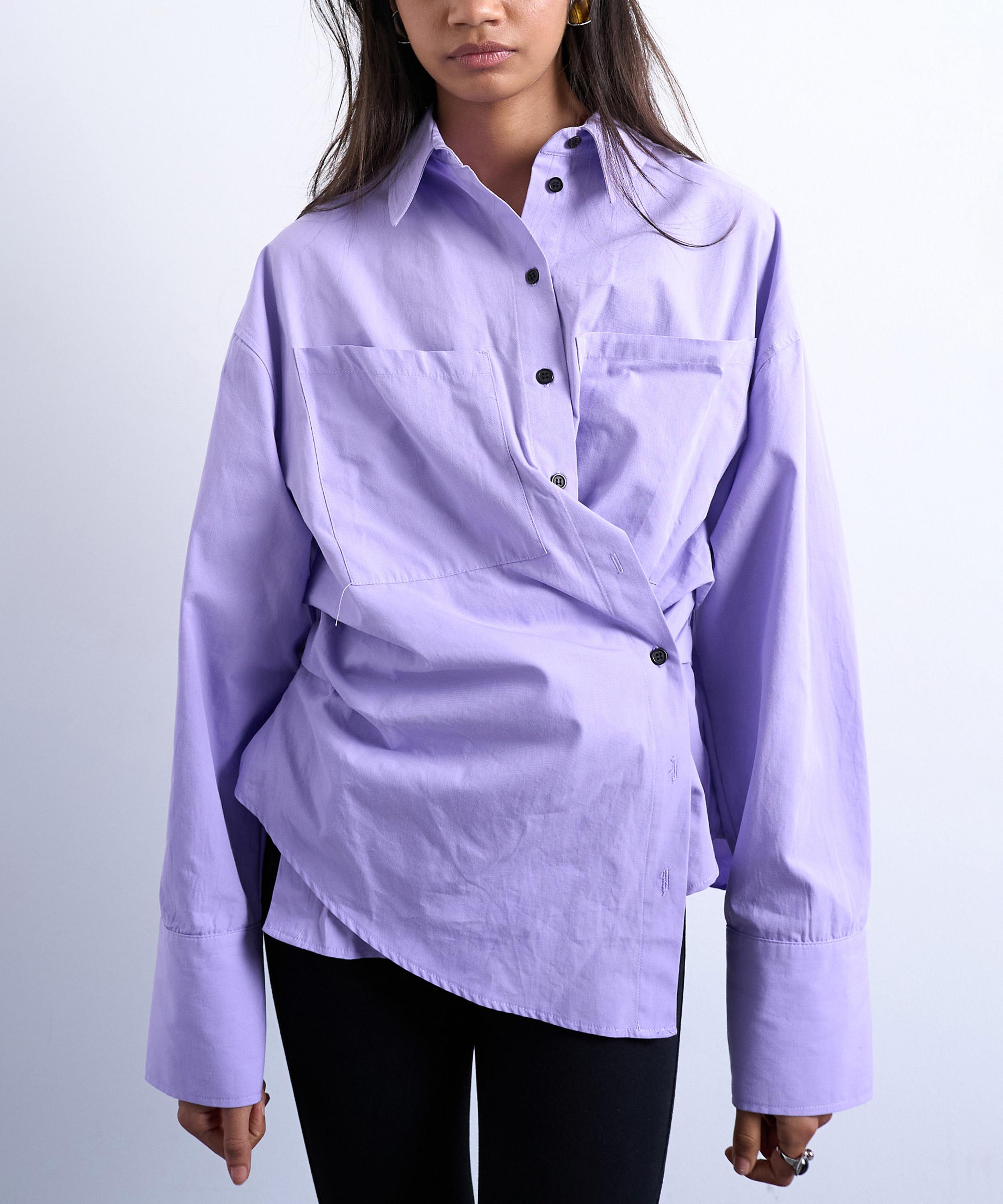 TOPSHOP - Purple Asymmetric Placket Long-Sleeve Shirt image number 0