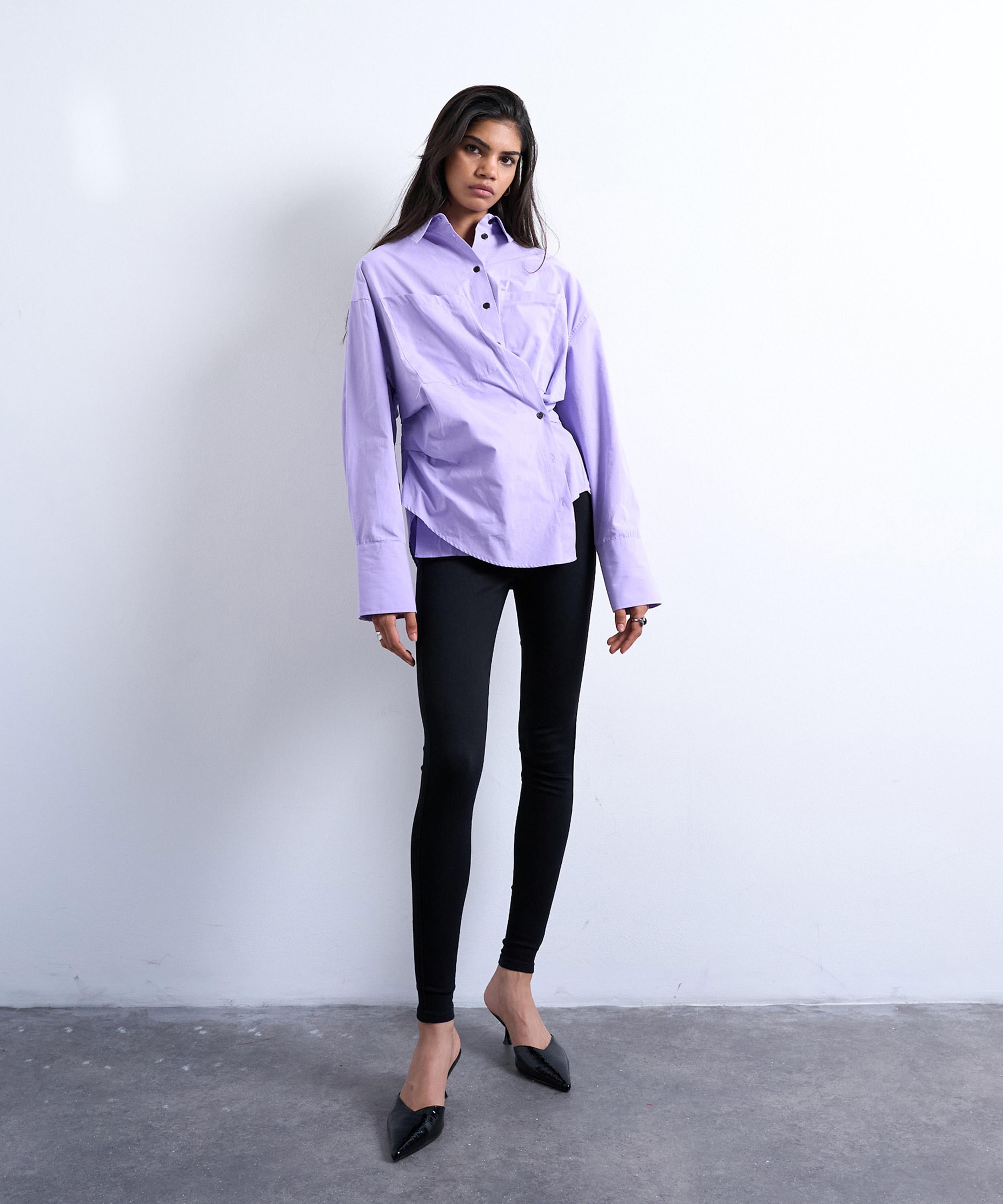 TOPSHOP - Purple Asymmetric Placket Long-Sleeve Shirt image number 1