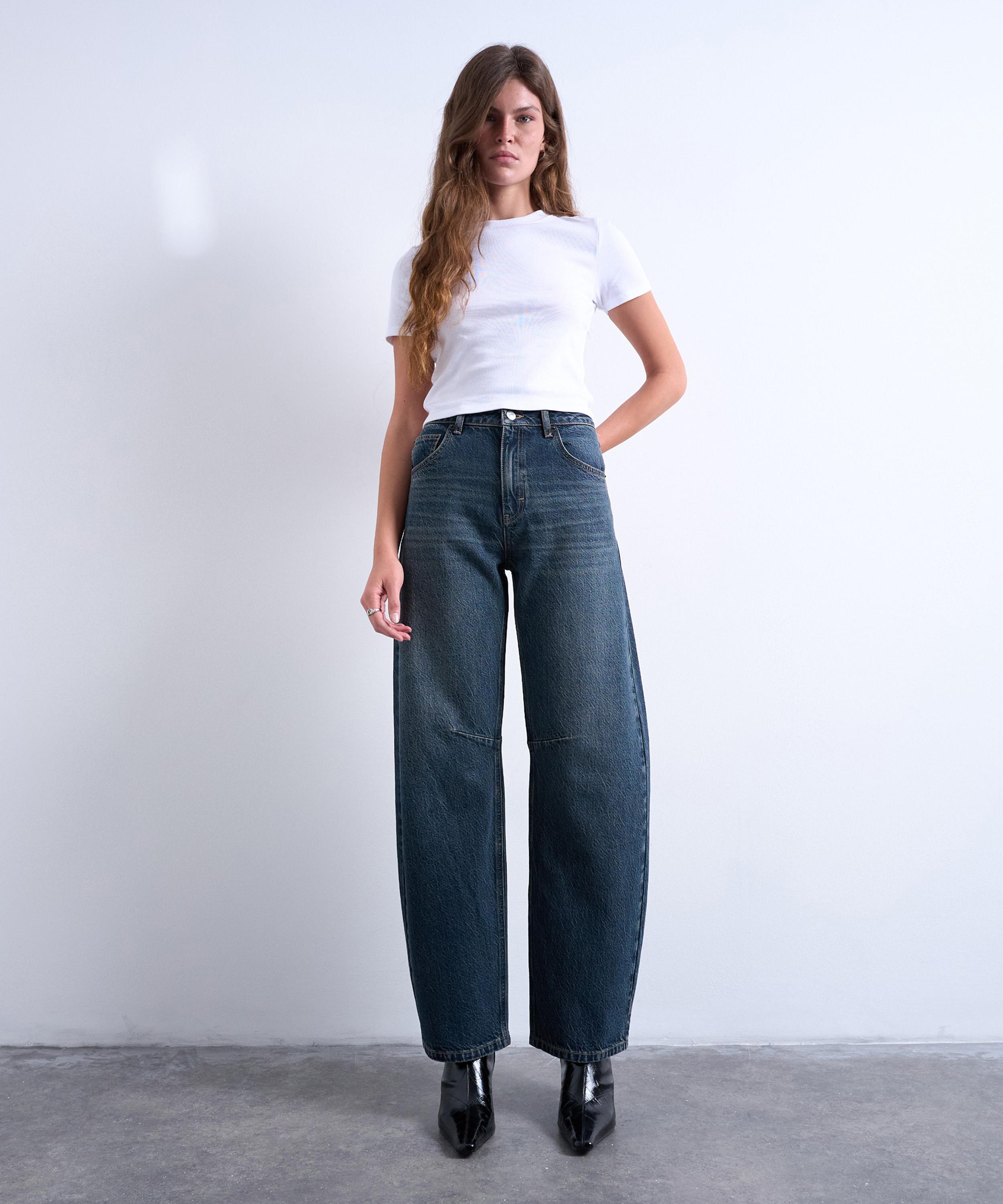 TOPSHOP - Blue Black Barrel Jeans  image number 0