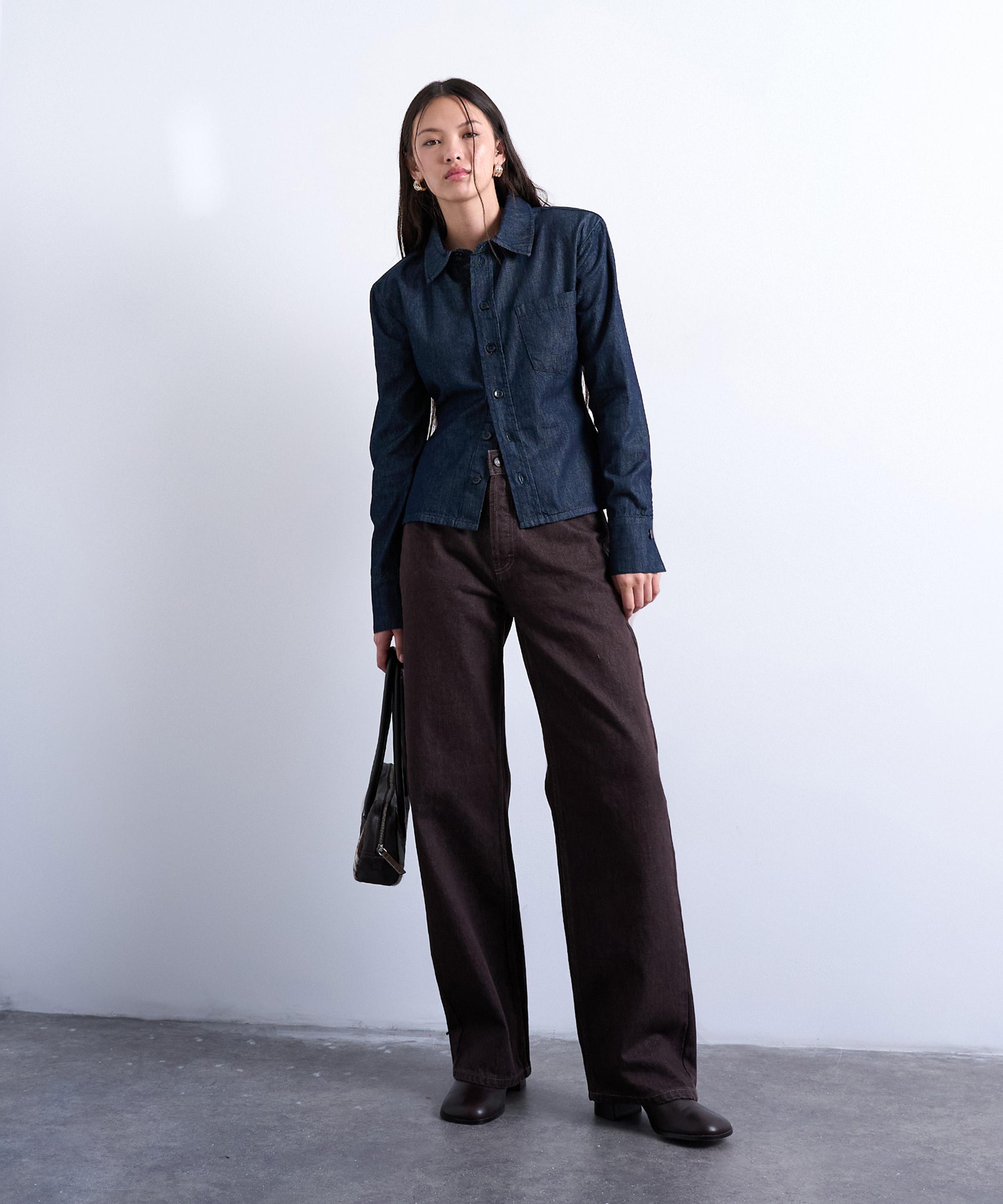 TOPSHOP - Brown Column Mid-Rise Jeans