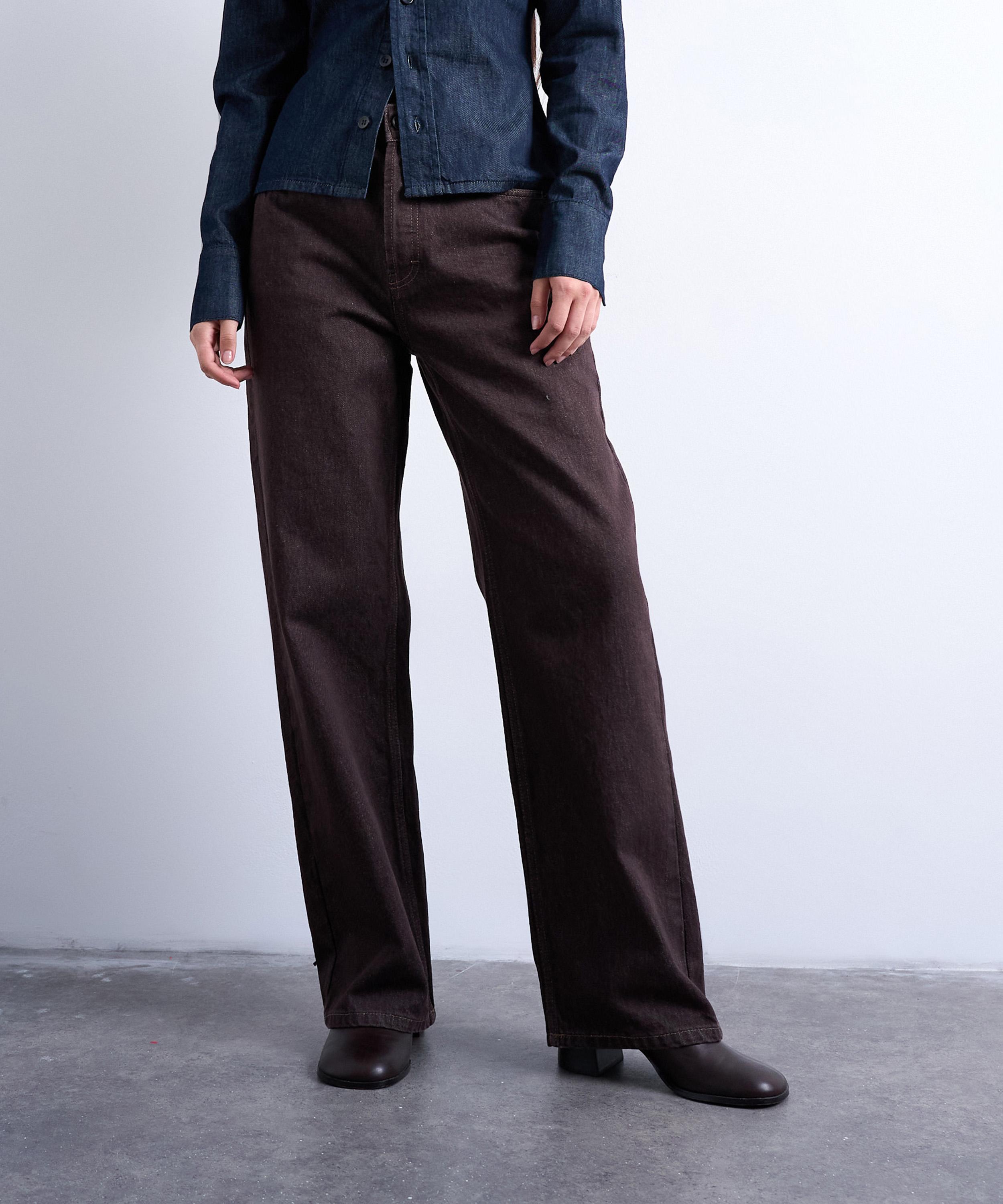 TOPSHOP - Brown Column Mid-Rise Jeans image number 1