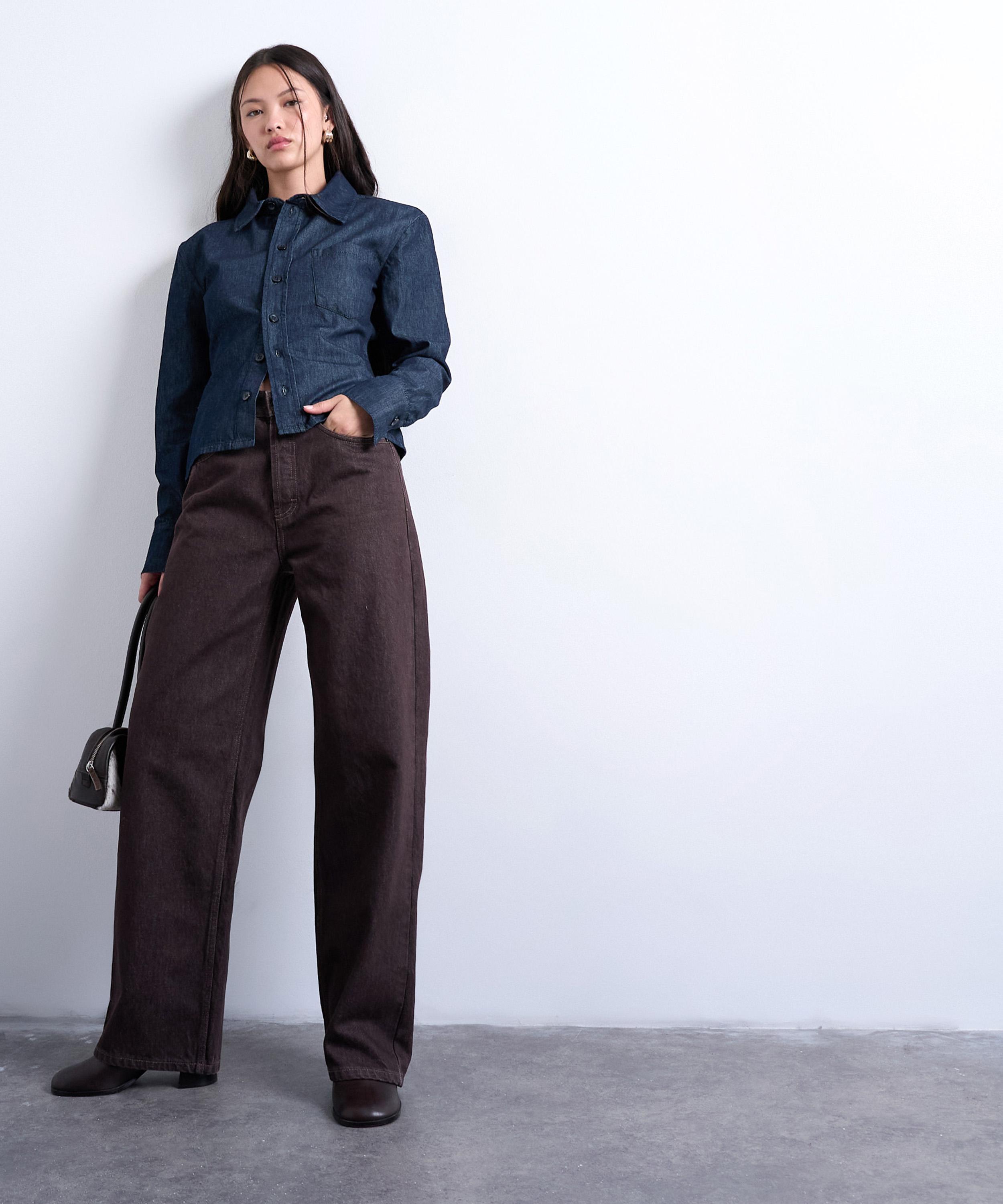 TOPSHOP - Brown Column Mid-Rise Jeans image number 3