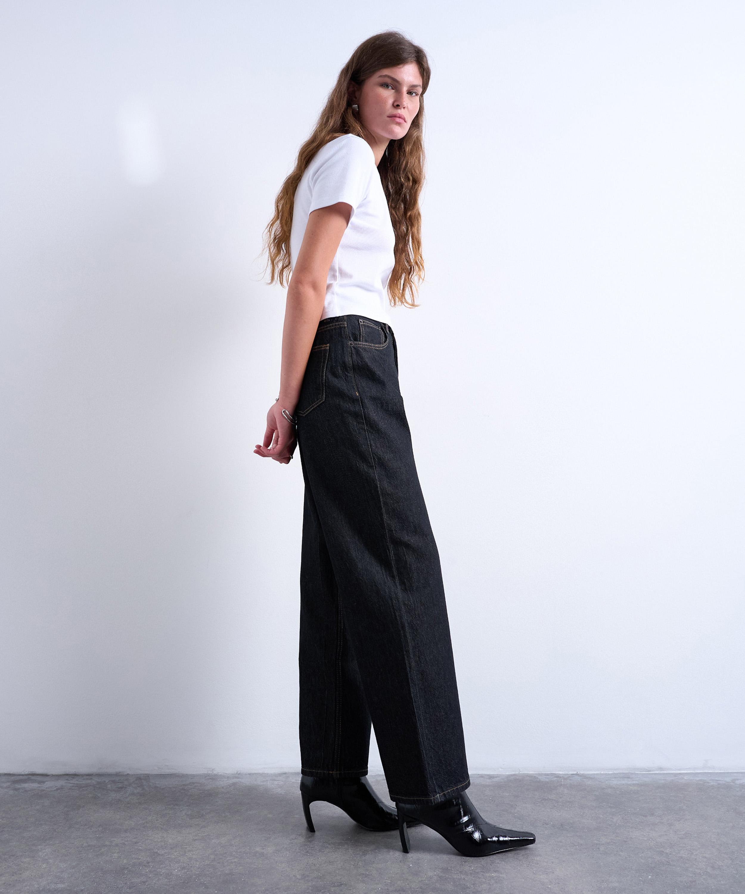 TOPSHOP - Black Ecru Column Mid-Rise Jeans image number 1