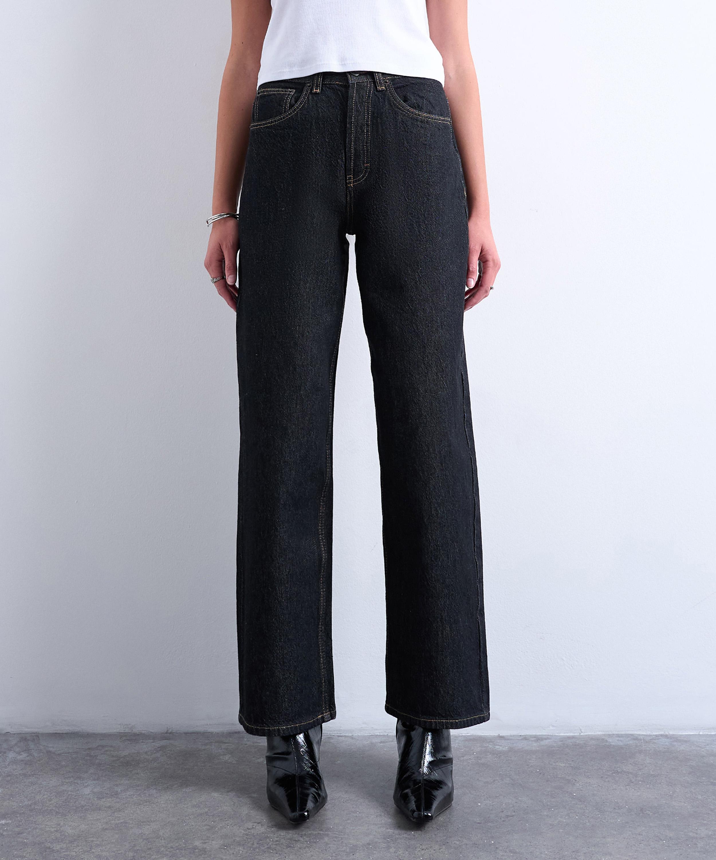 TOPSHOP - Black Ecru Column Mid-Rise Jeans image number 2