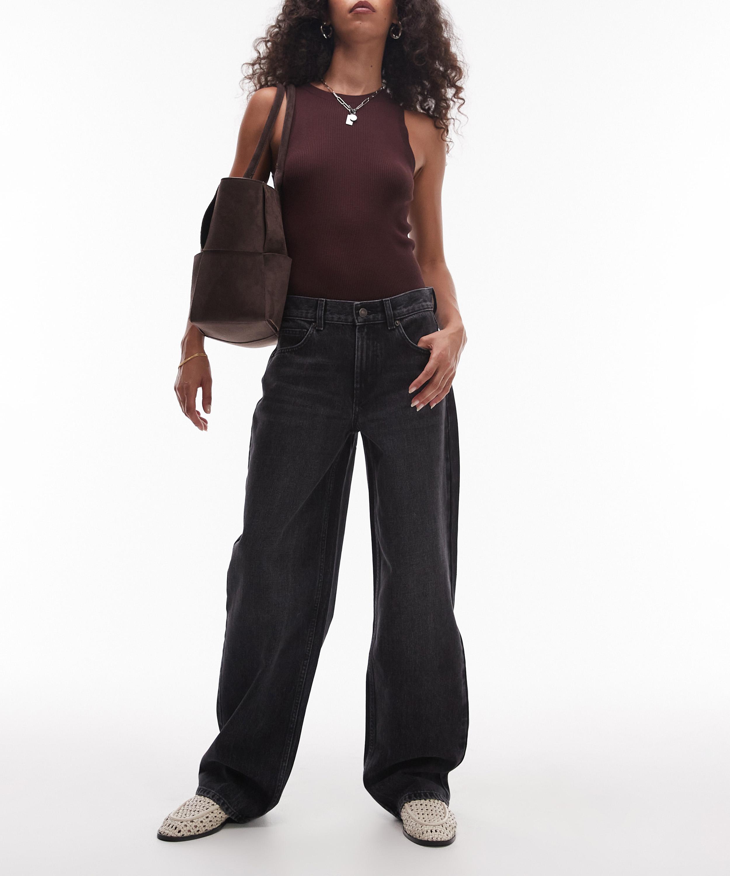 TOPSHOP - Washed Black Cinch Low-Rise Jeans image number 0