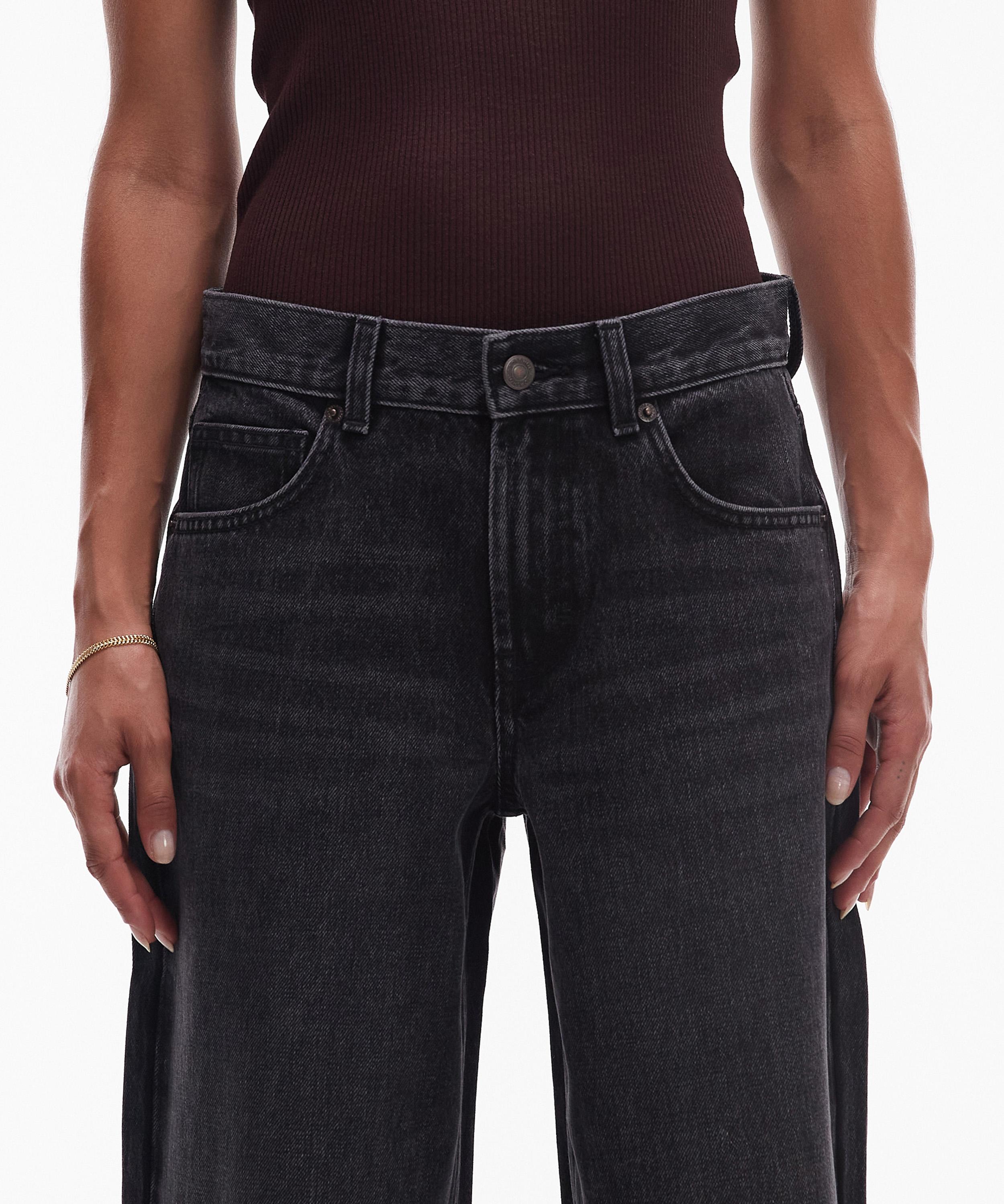 TOPSHOP - Washed Black Cinch Low-Rise Jeans image number 2