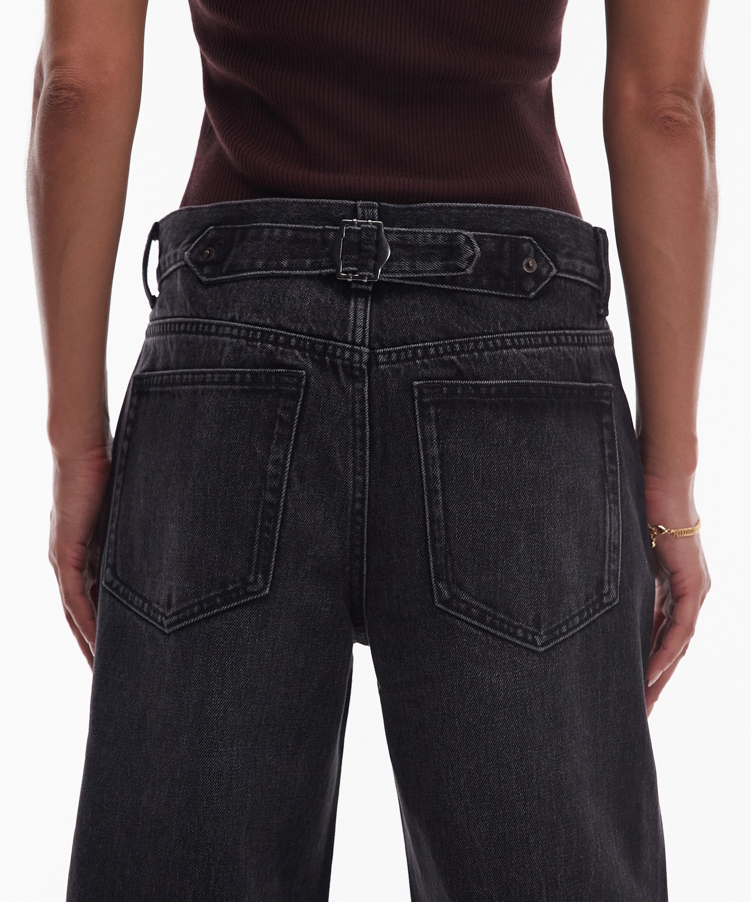 TOPSHOP - Washed Black Cinch Low-Rise Jeans image number 3