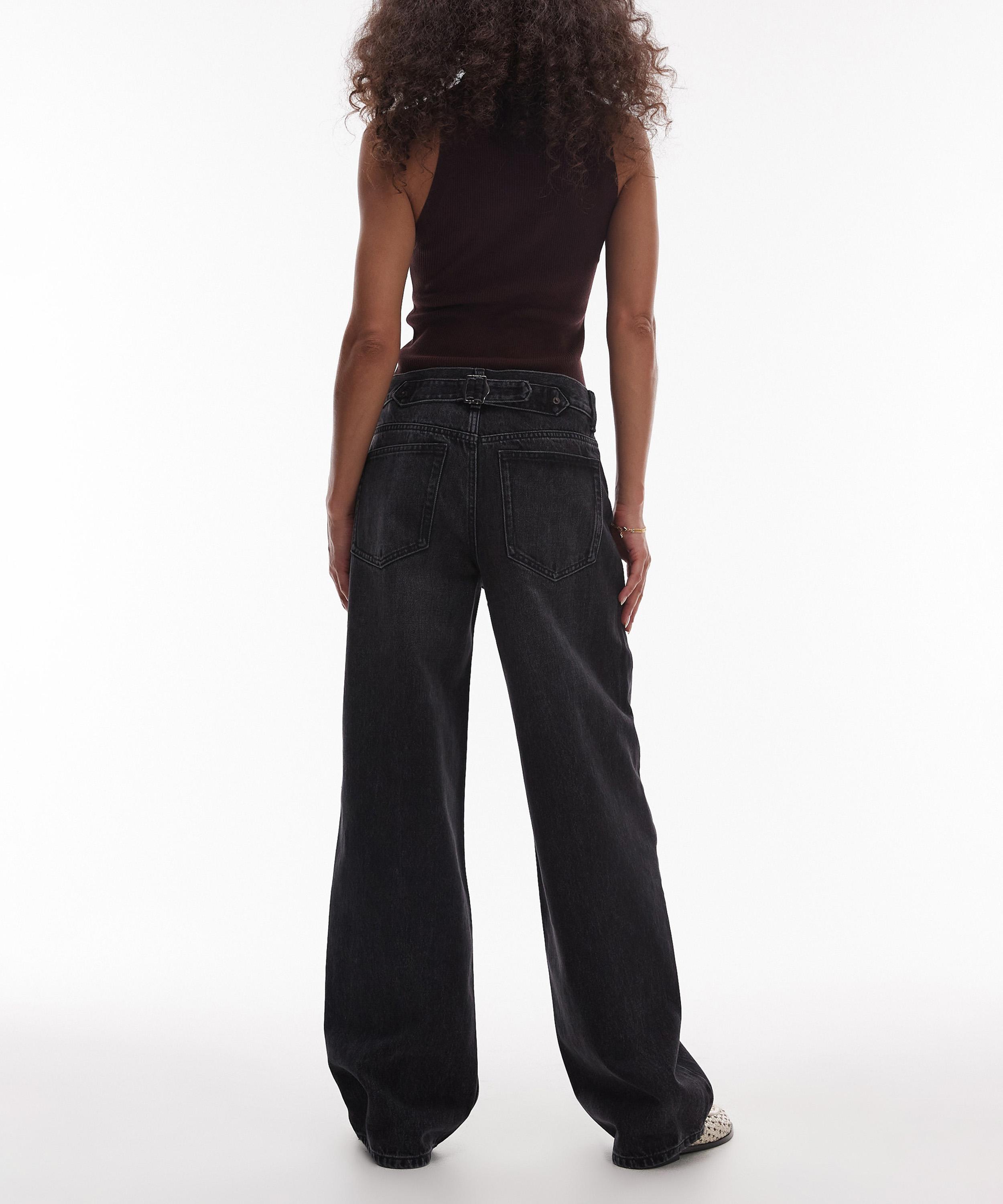 TOPSHOP - Washed Black Cinch Low-Rise Jeans image number 4