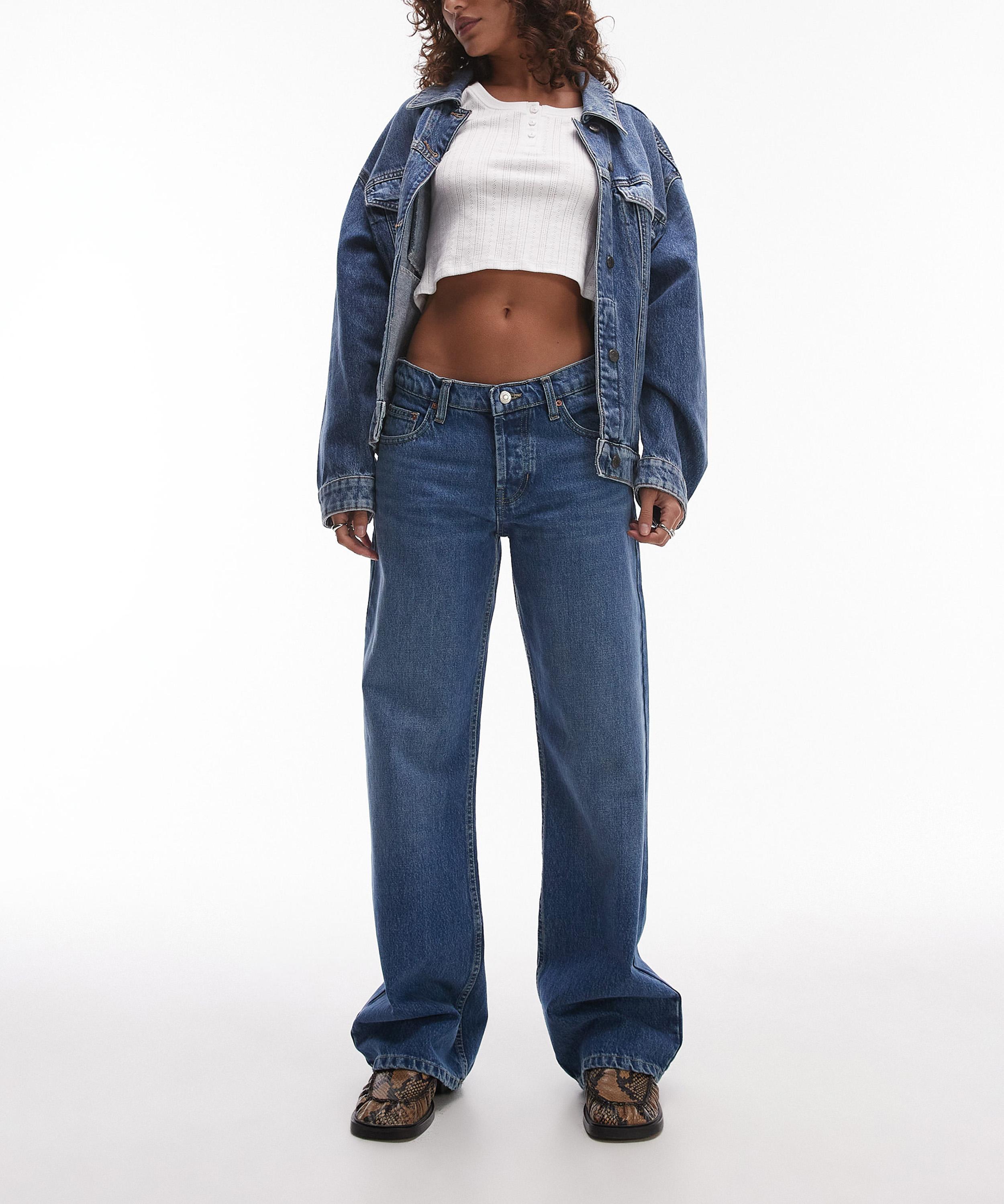 TOPSHOP - Mid-Blue Ember Low-Rise Wide-Leg Jeans image number 0