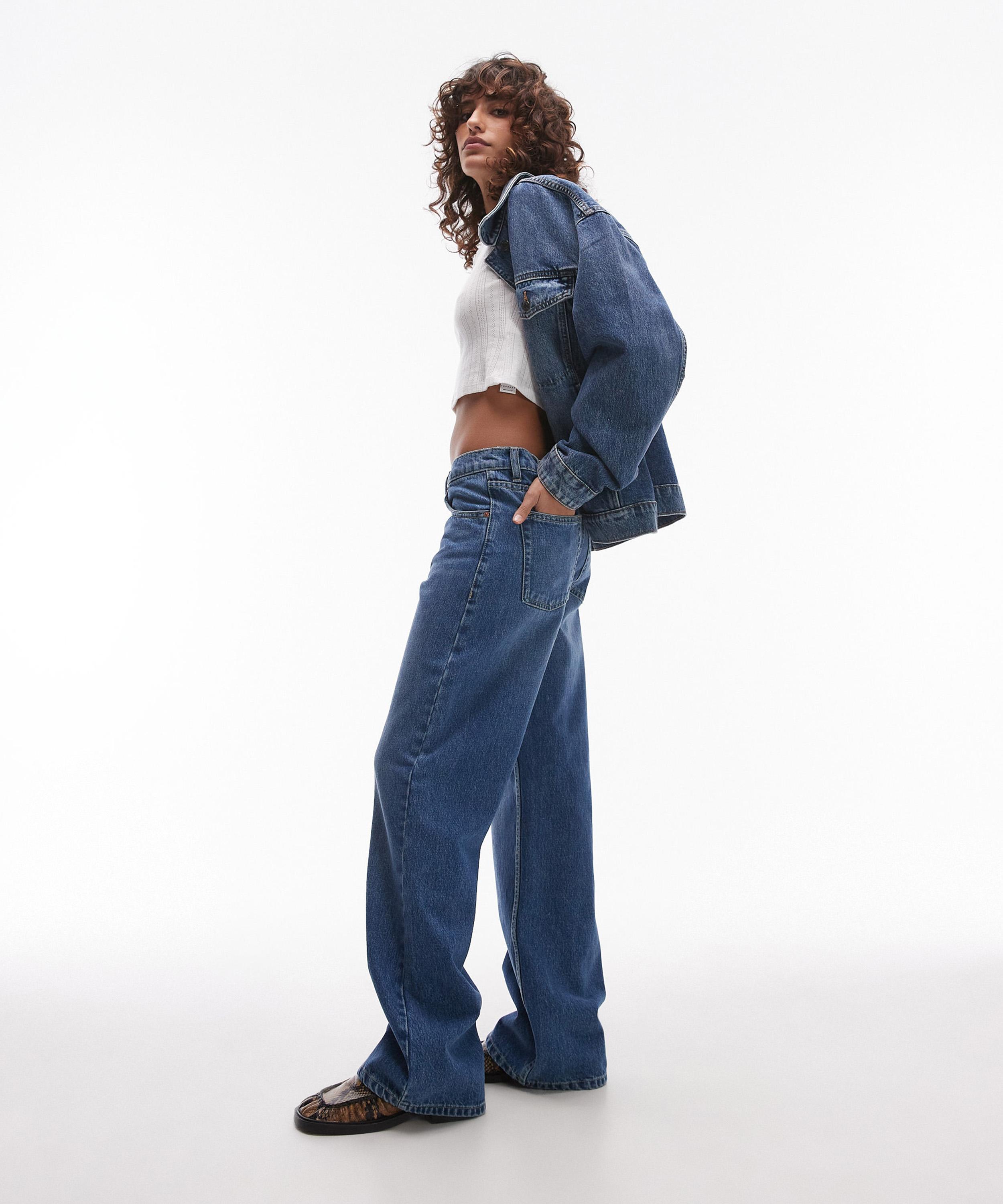 TOPSHOP - Mid-Blue Ember Low-Rise Wide-Leg Jeans image number 1