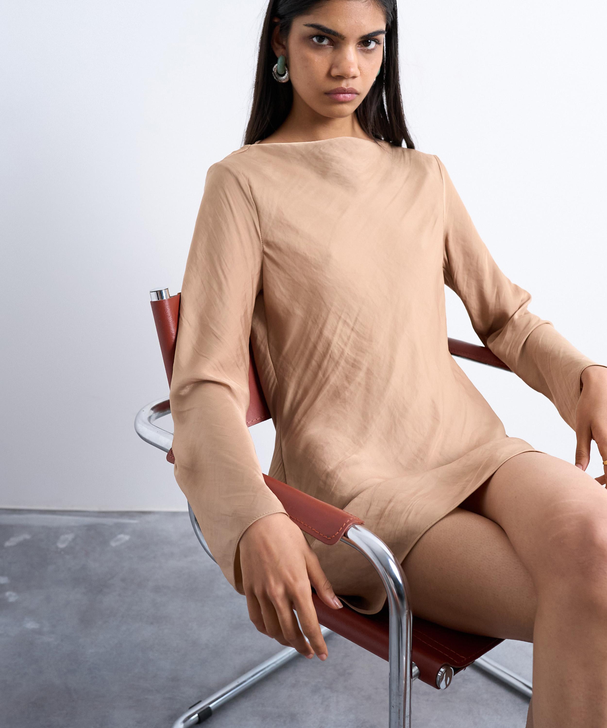 TOPSHOP - Caramel Dropped Back Cowl Satin Mini Dress  image number 0