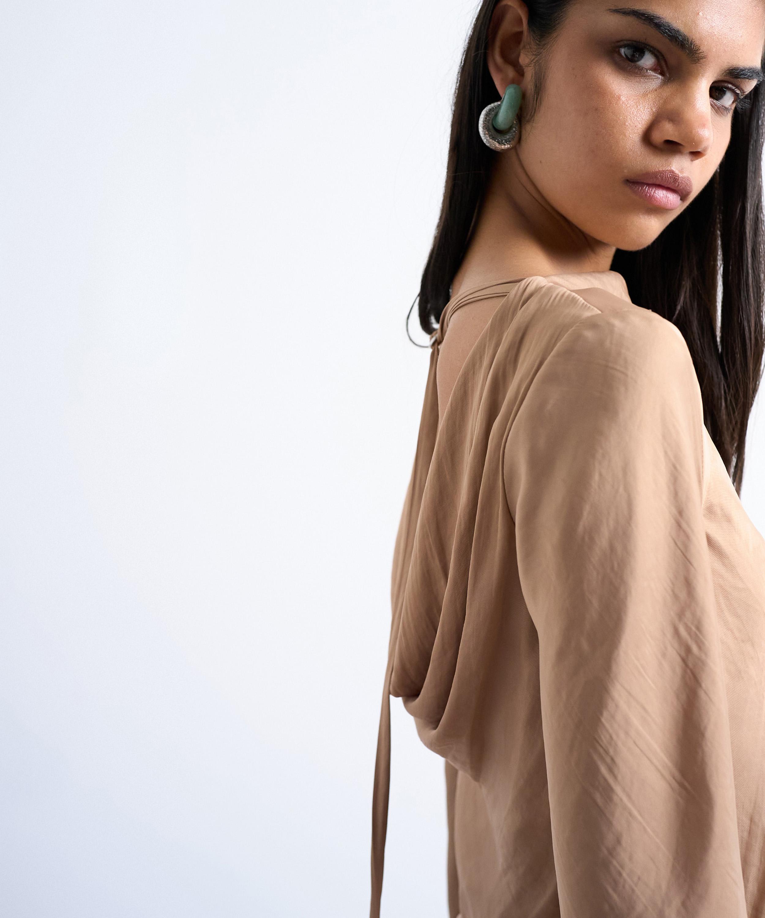 TOPSHOP - Caramel Dropped Back Cowl Satin Mini Dress  image number 2