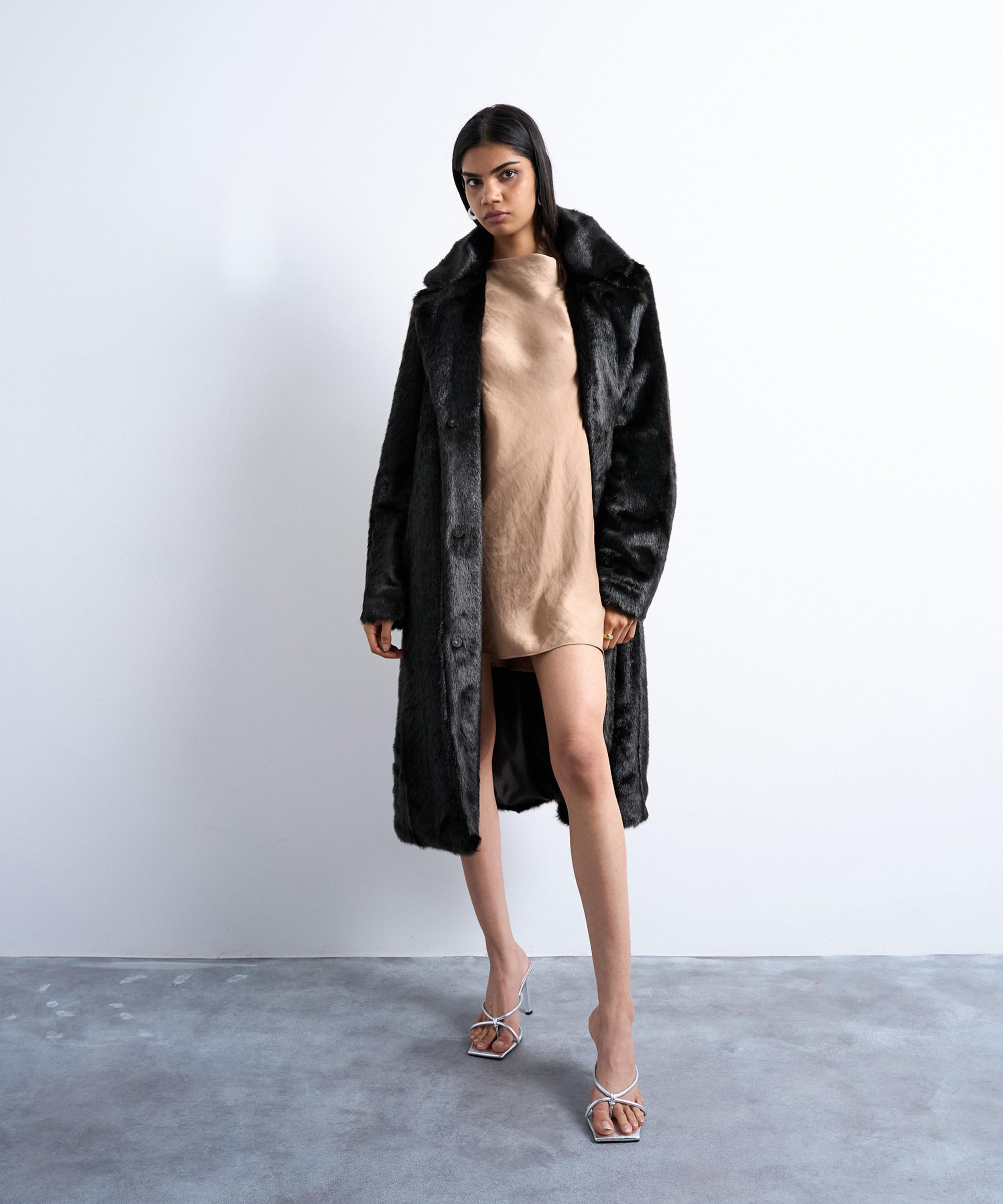 TOPSHOP - Caramel Dropped Back Cowl Satin Mini Dress  image number 3