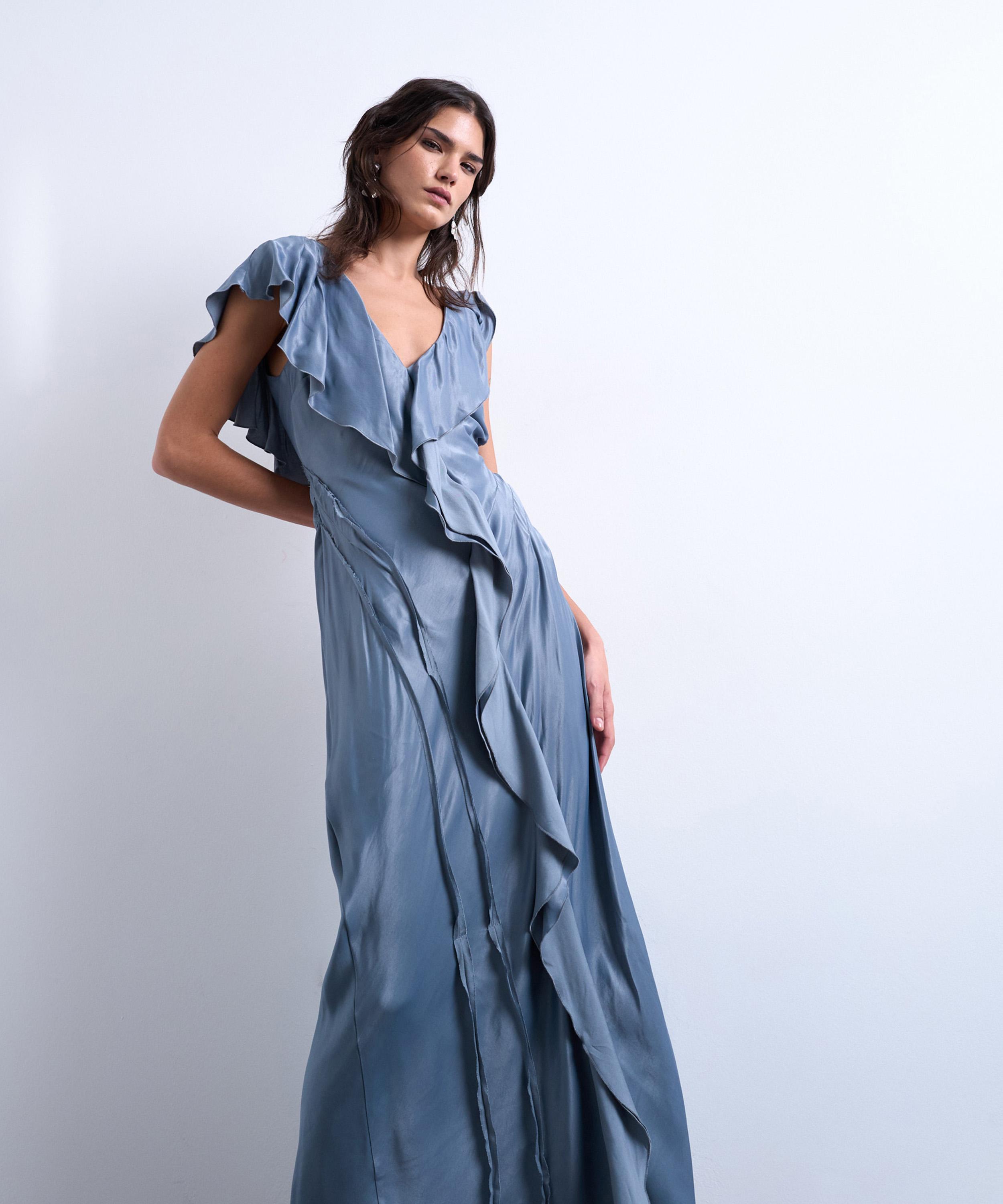 TOPSHOP - Raw Seamed Frill Maxi Dress image number 1
