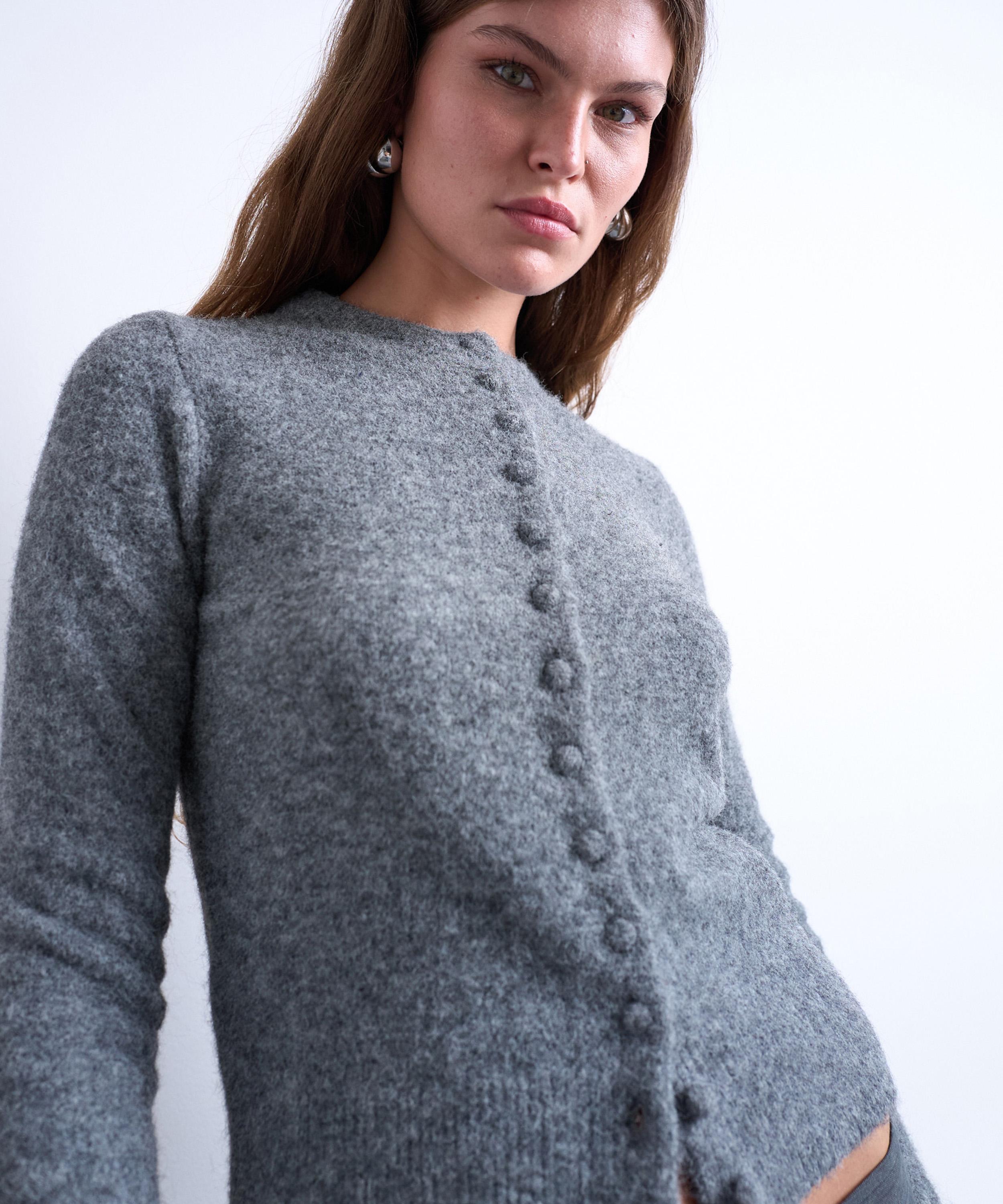 TOPSHOP - Grey Knitted Covered Button Cardigan image number 2