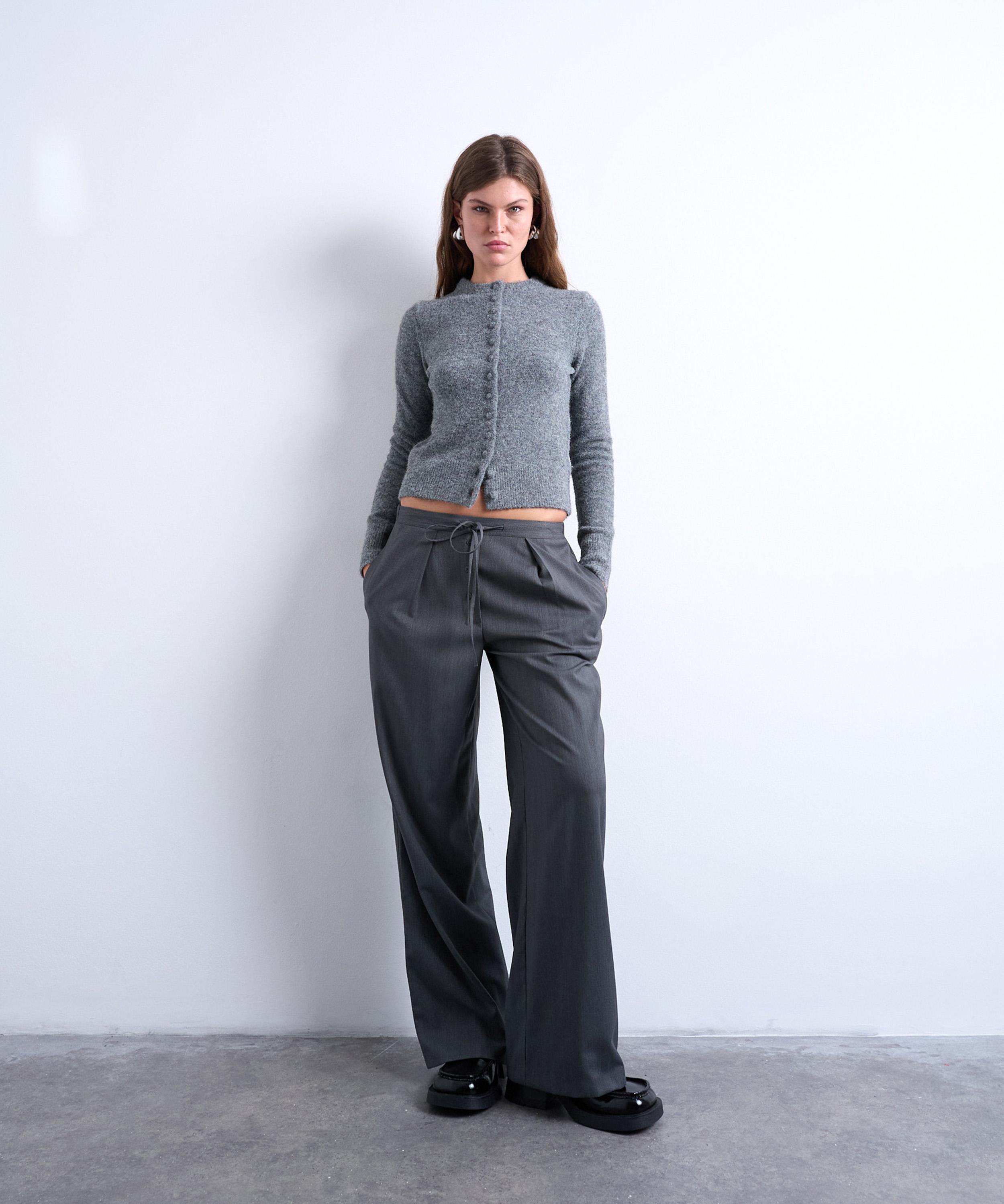 TOPSHOP - Grey Knitted Covered Button Cardigan image number 1