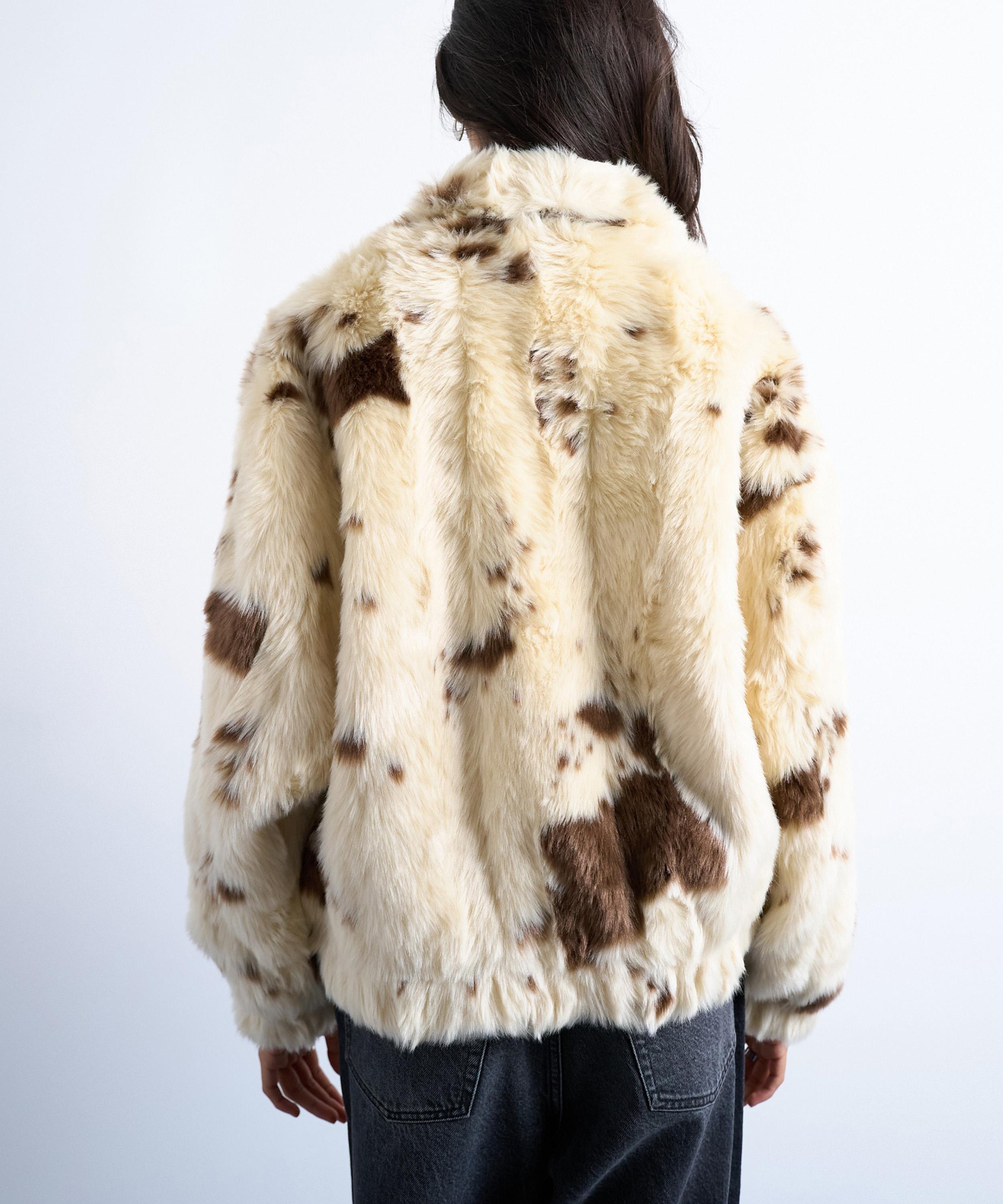 TOPSHOP - Cow Print Faux Fur Bomber Jacket image number 1