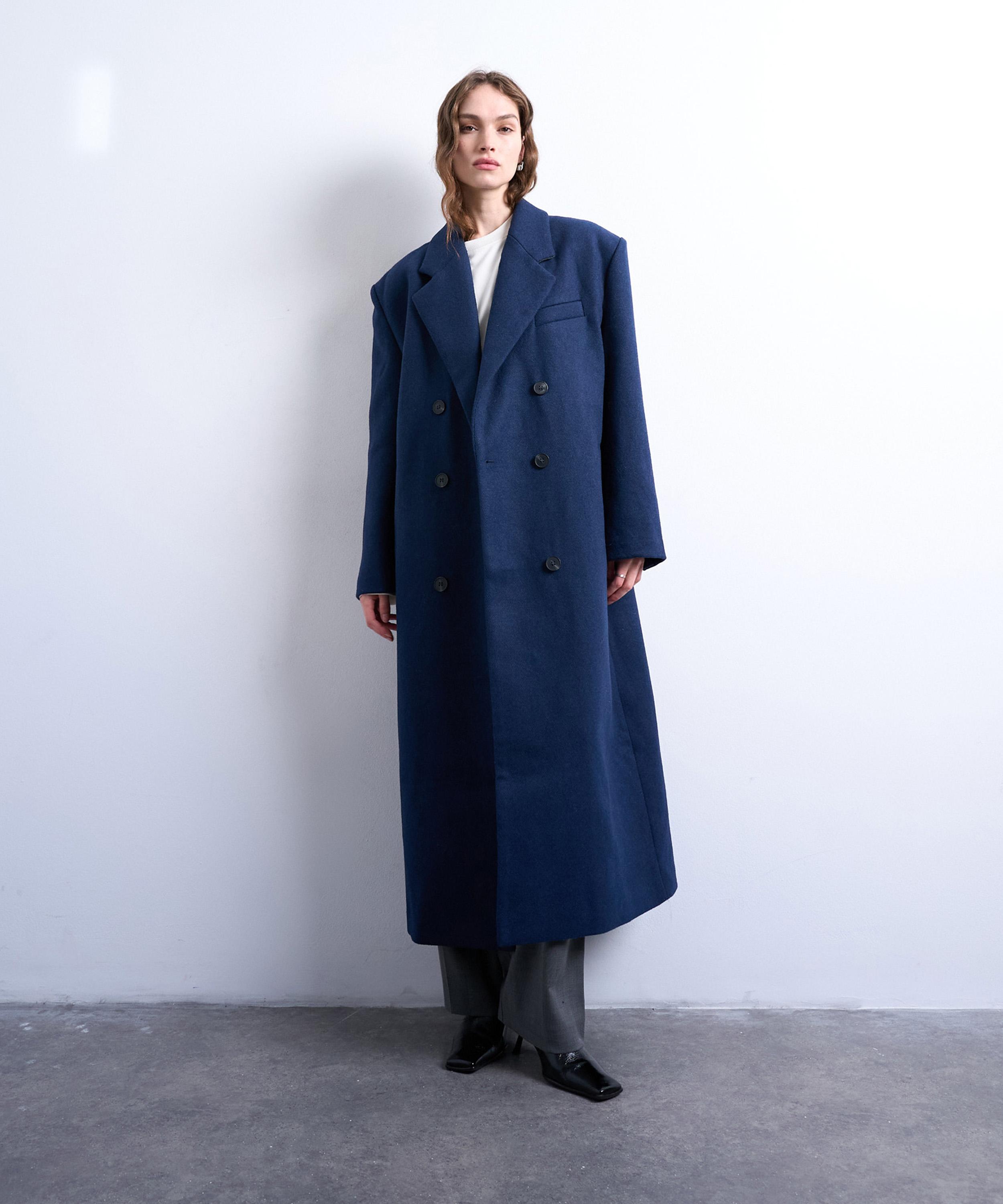 TOPSHOP - Navy Double-Breasted Mensy Overcoat image number 0