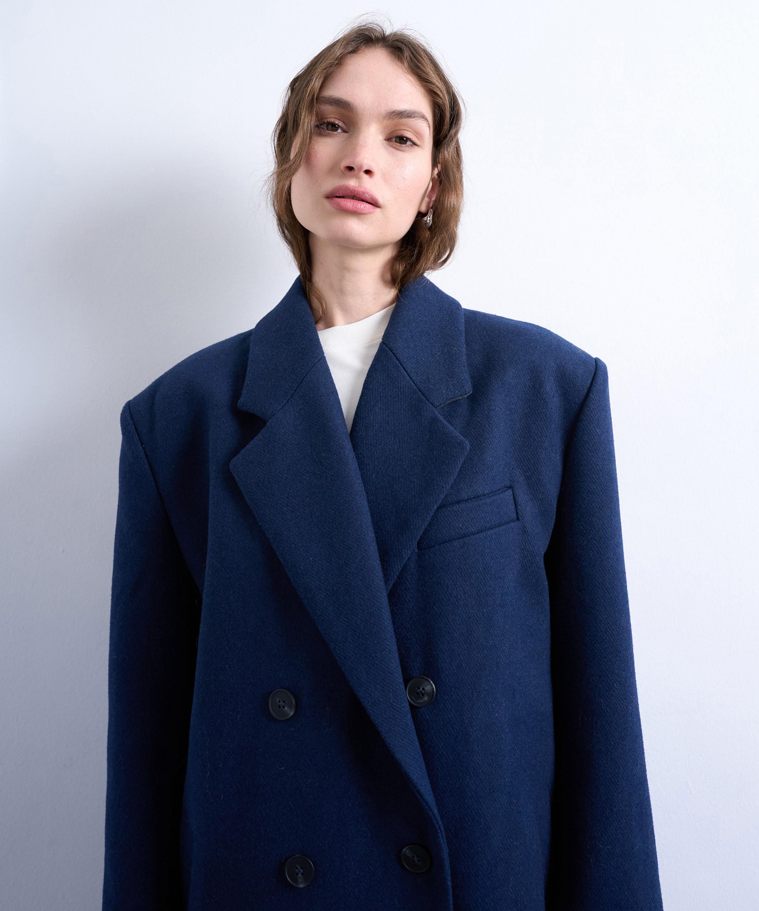 TOPSHOP - Navy Double-Breasted Mensy Overcoat image number 1