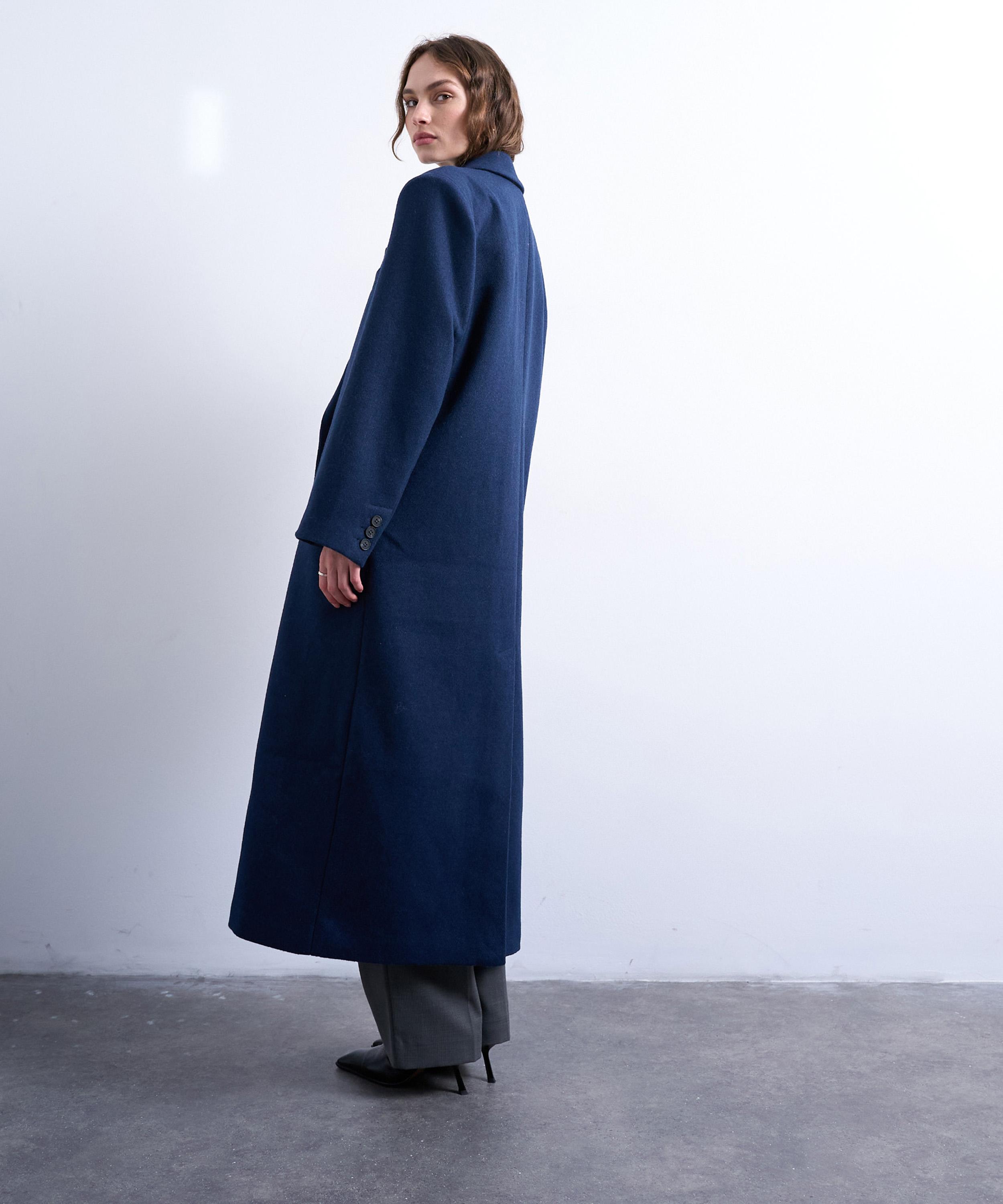 TOPSHOP - Navy Double-Breasted Mensy Overcoat image number 3