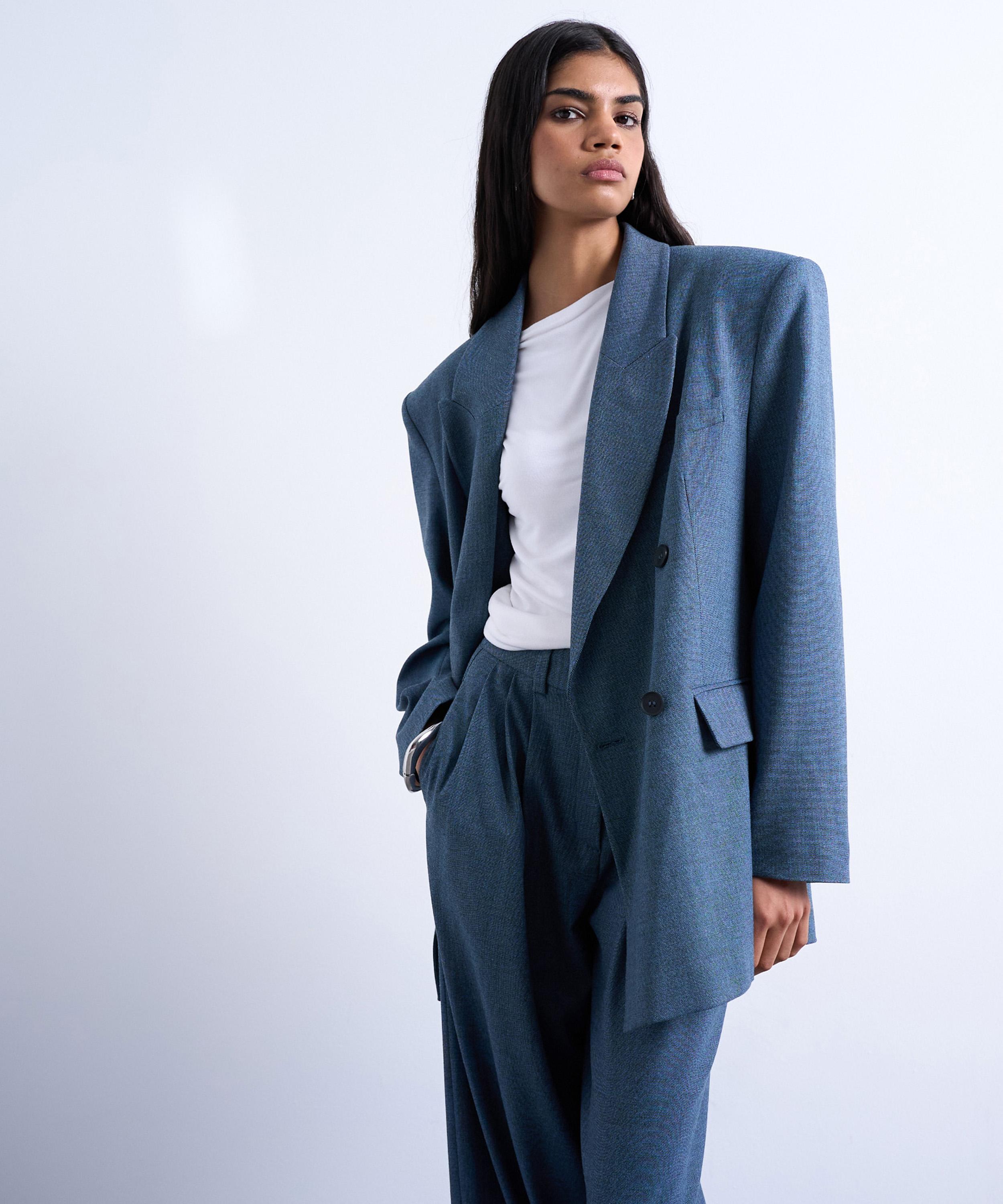 TOPSHOP - Navy 80s Double-Breasted Oversized Suit Blazer  image number 0