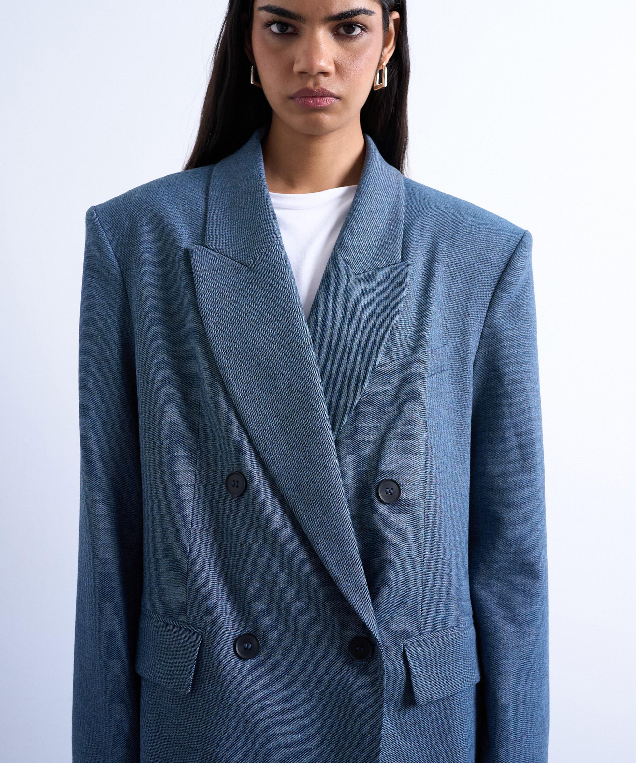 TOPSHOP - Navy 80s Double-Breasted Oversized Suit Blazer  image number 3
