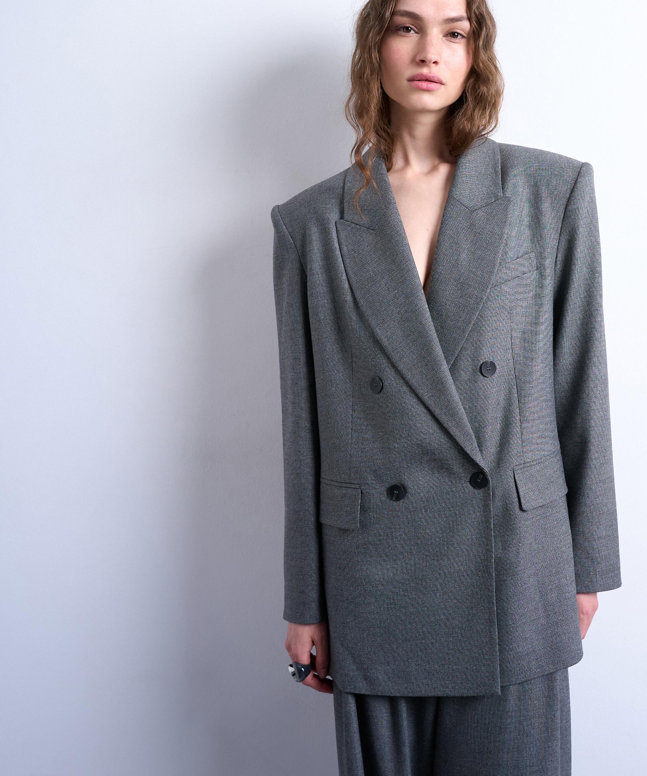 TOPSHOP - Grey 80s Double-Breasted Oversized Suit Blazer  image number 0