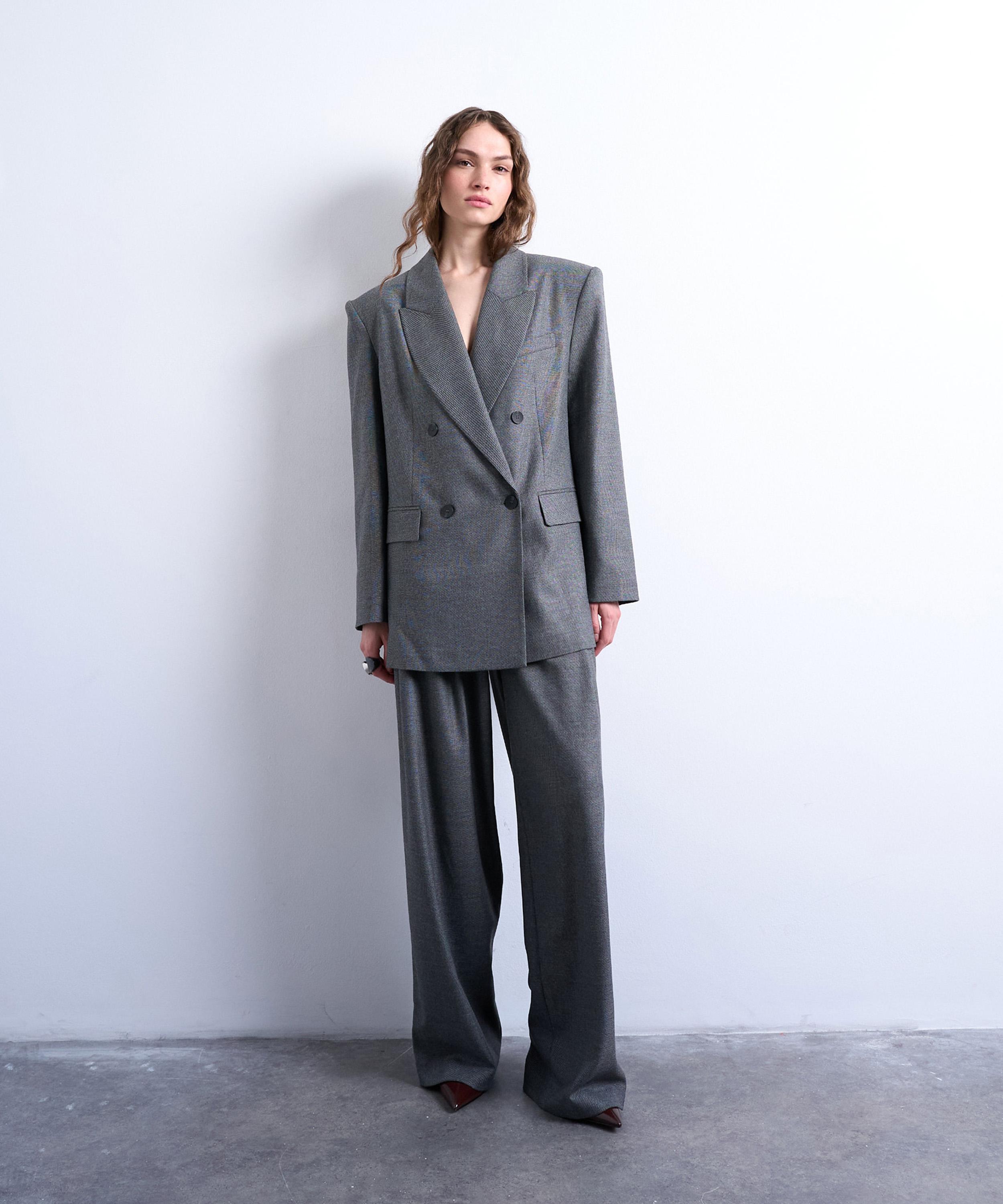 TOPSHOP - Grey 80s Double-Breasted Oversized Suit Blazer  image number 2