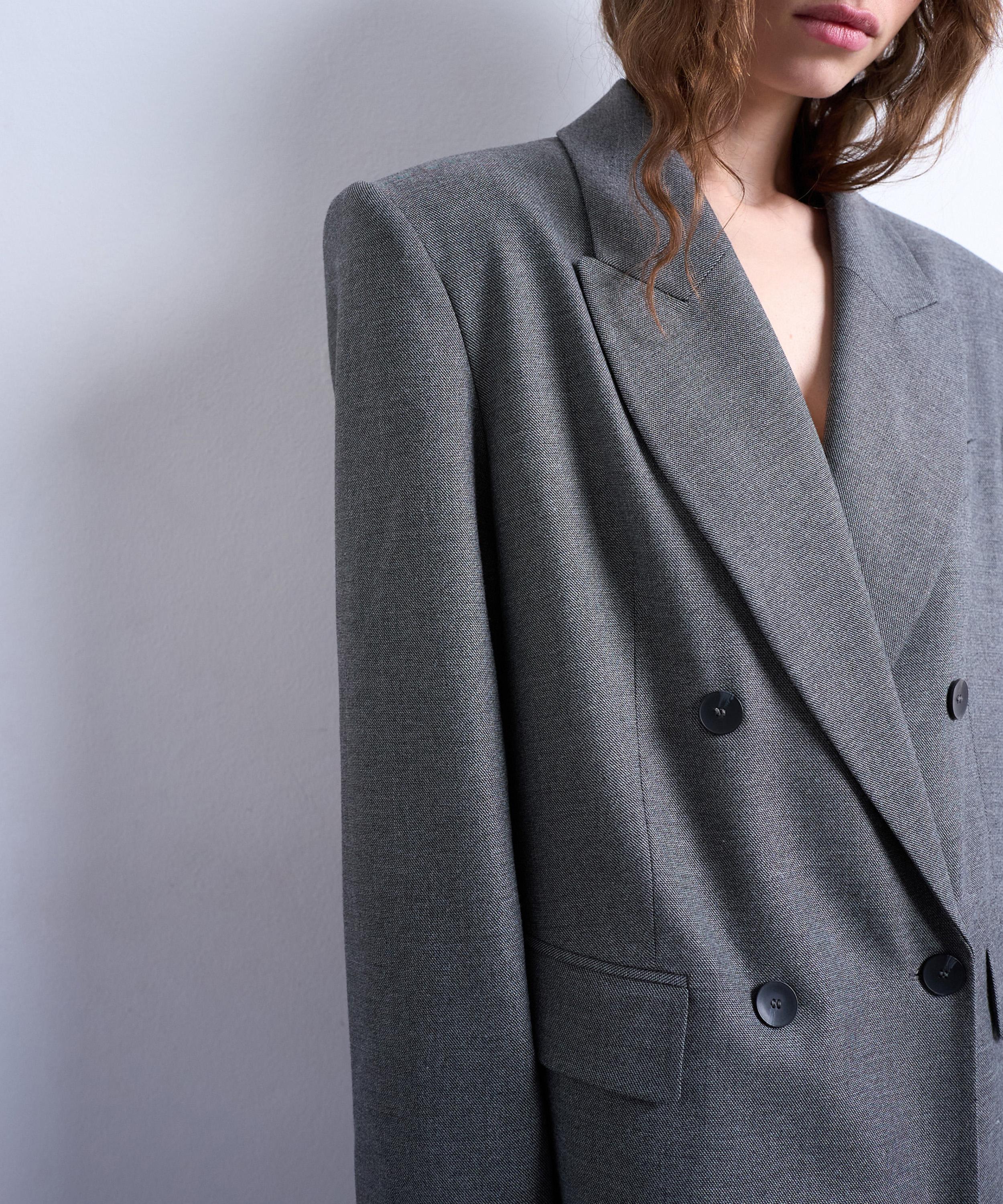 TOPSHOP - Grey 80s Double-Breasted Oversized Suit Blazer  image number 3