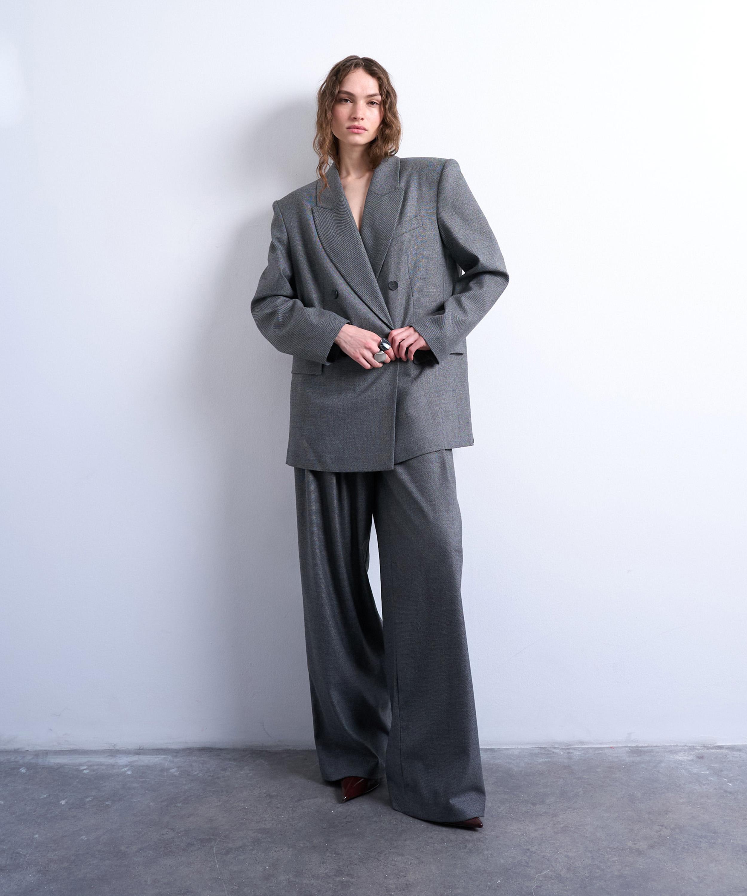TOPSHOP - Grey Co-Ord Double Pleated Trousers image number 1
