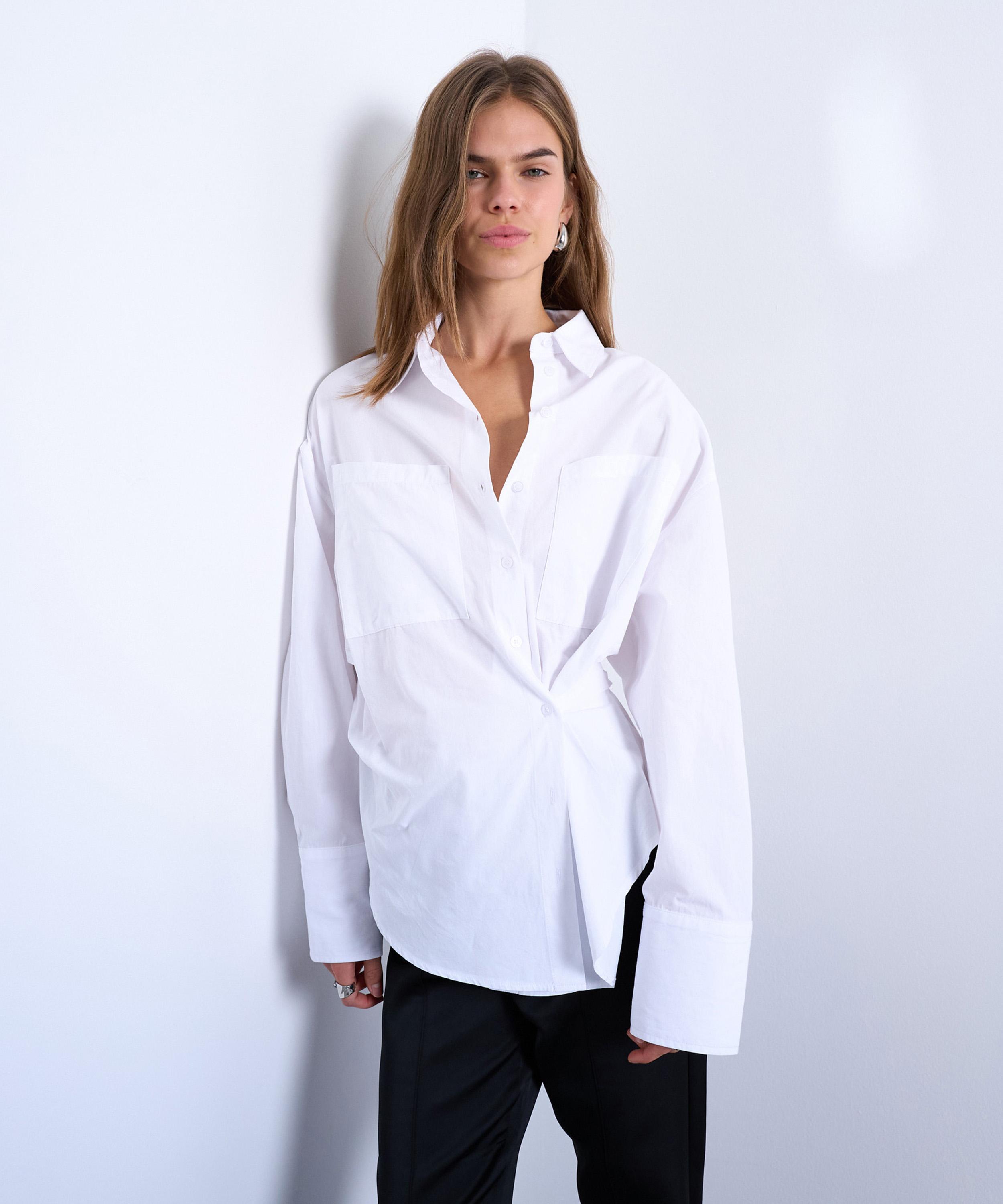 TOPSHOP - White Asymmetric Placket Long-Sleeve Shirt image number 0