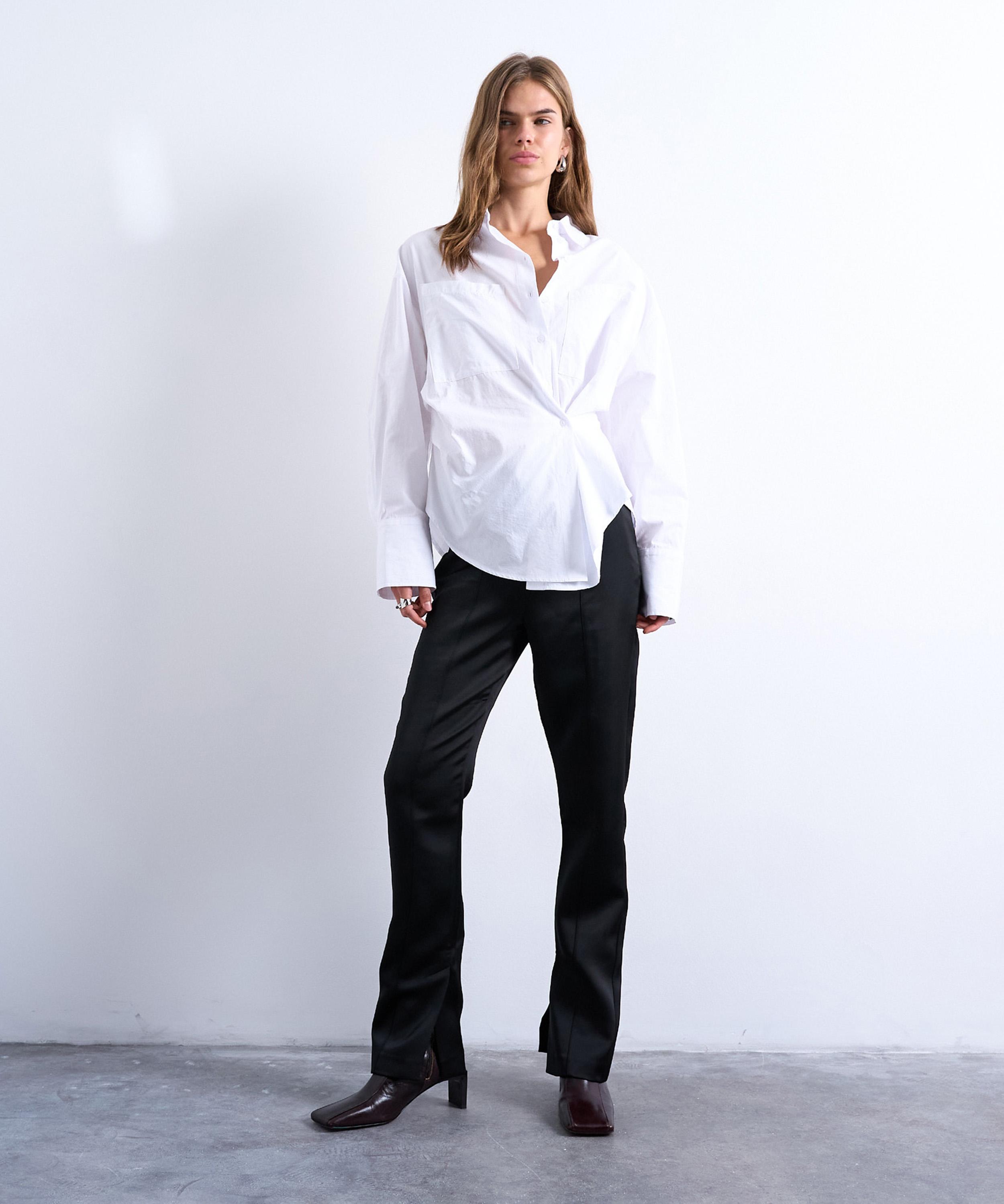 TOPSHOP - White Asymmetric Placket Long-Sleeve Shirt image number 2