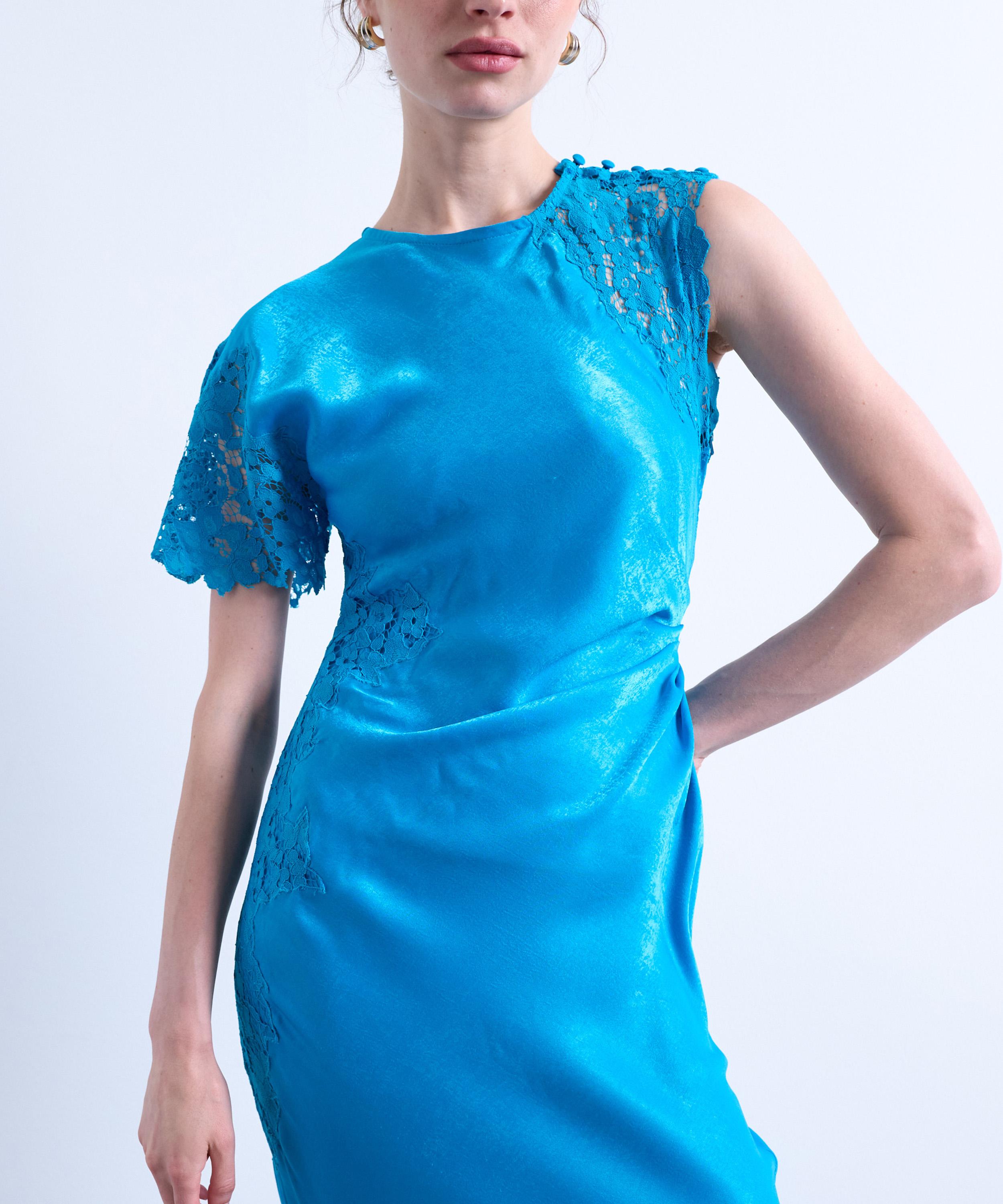 TOPSHOP - Deep Blue Lace Insert Grown-On Shoulder Midi Dress image number 1