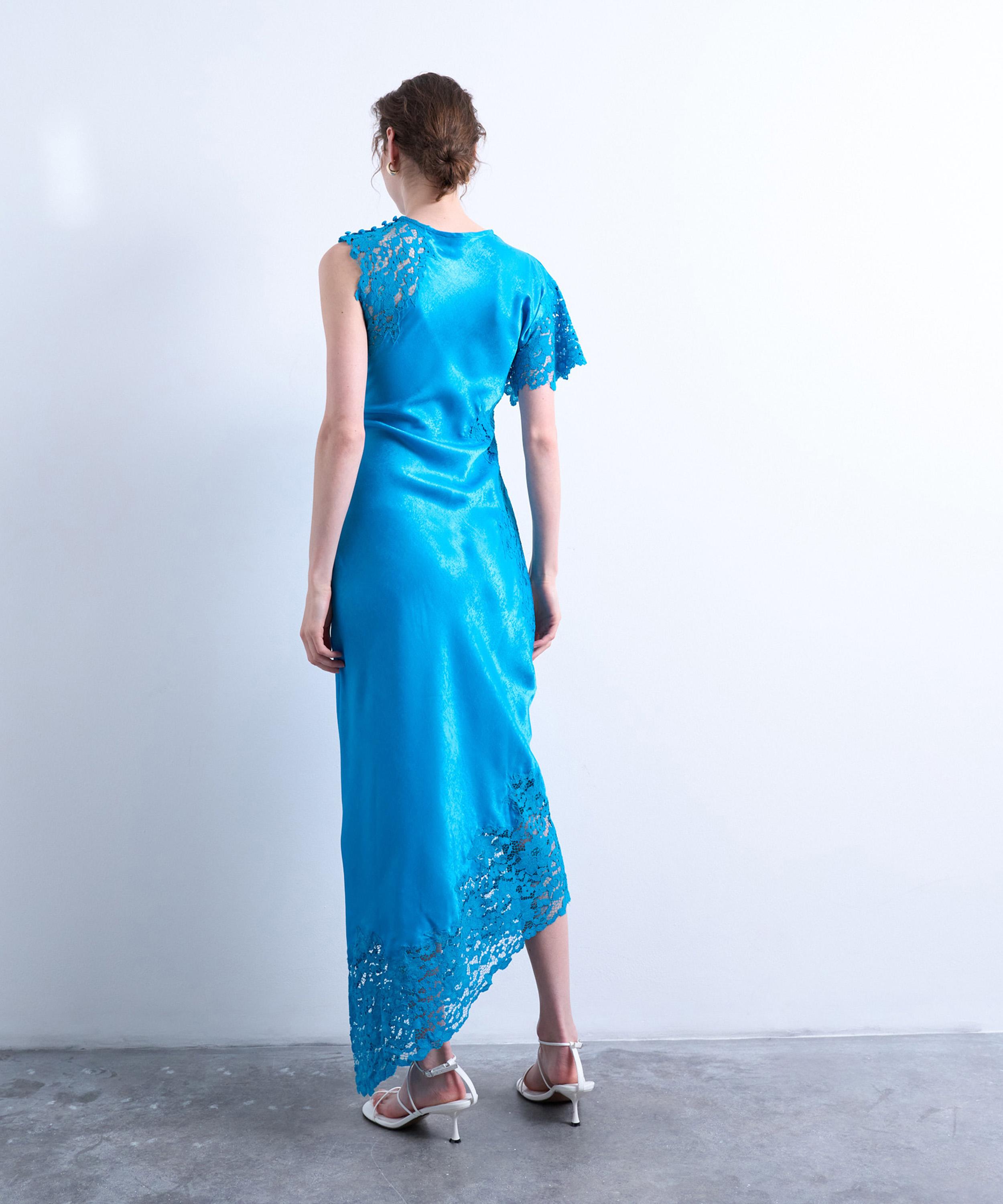 TOPSHOP - Deep Blue Lace Insert Grown-On Shoulder Midi Dress image number 3