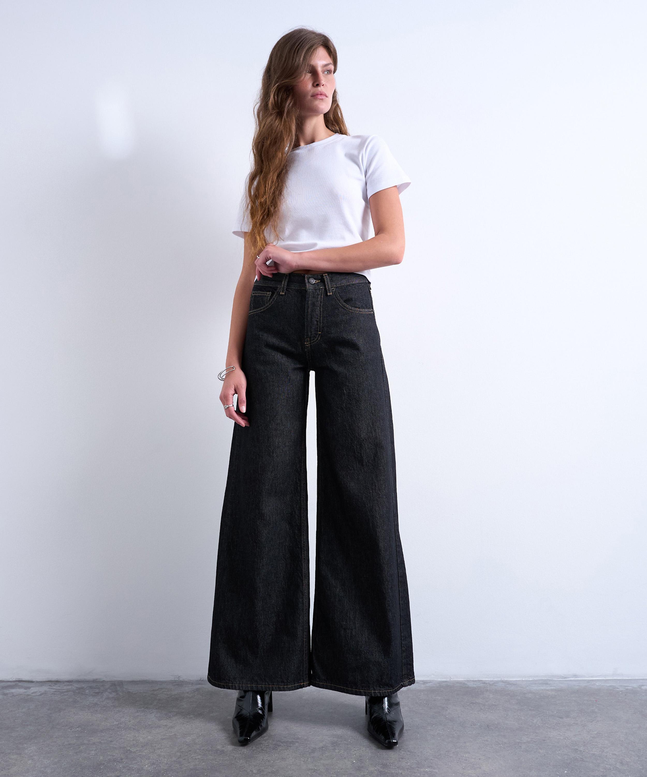 TOPSHOP - Black Horizon Wide-Leg Jeans