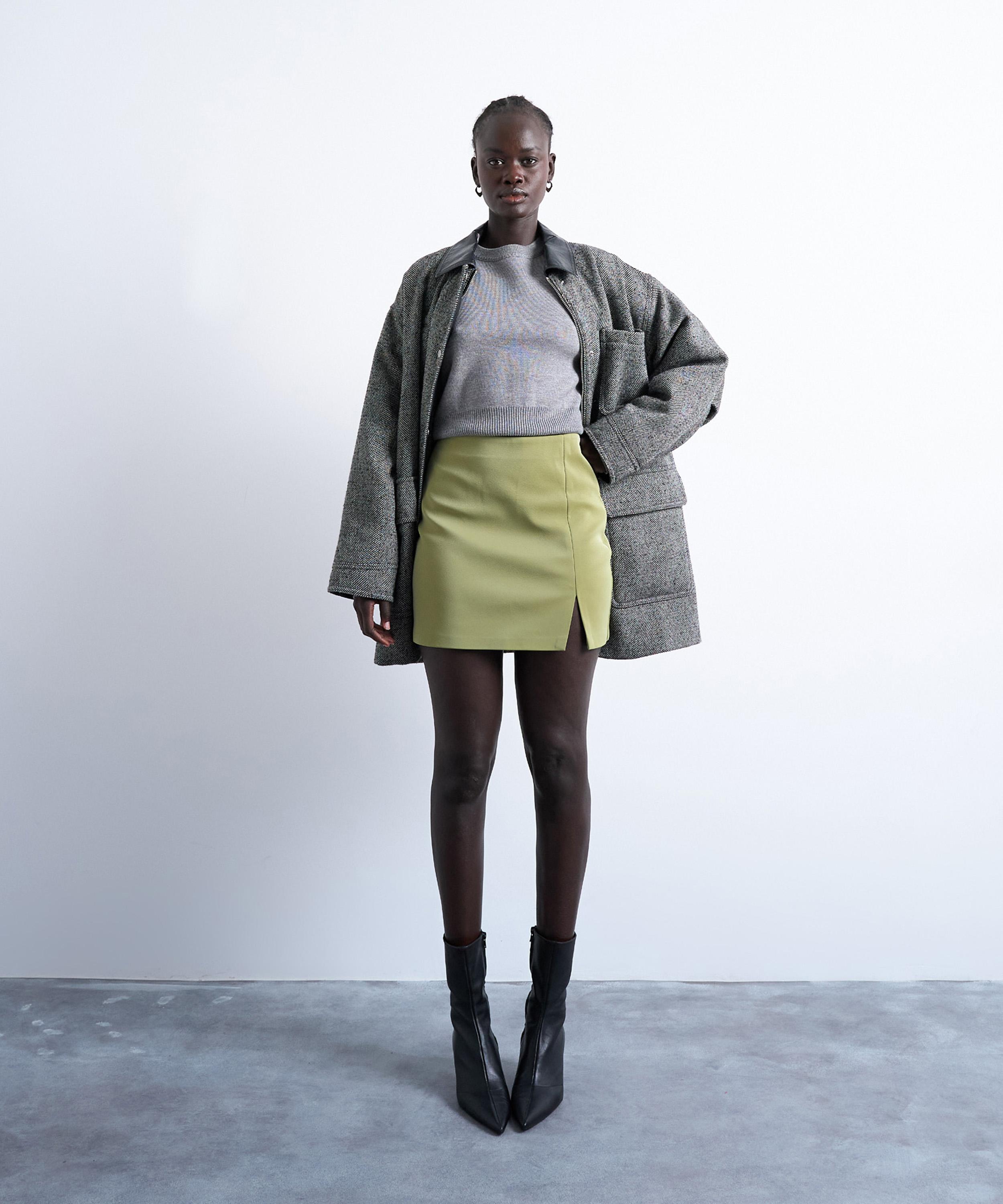 TOPSHOP - Avocado Faux Leather Textured Mini Pelmet Skirt image number 1