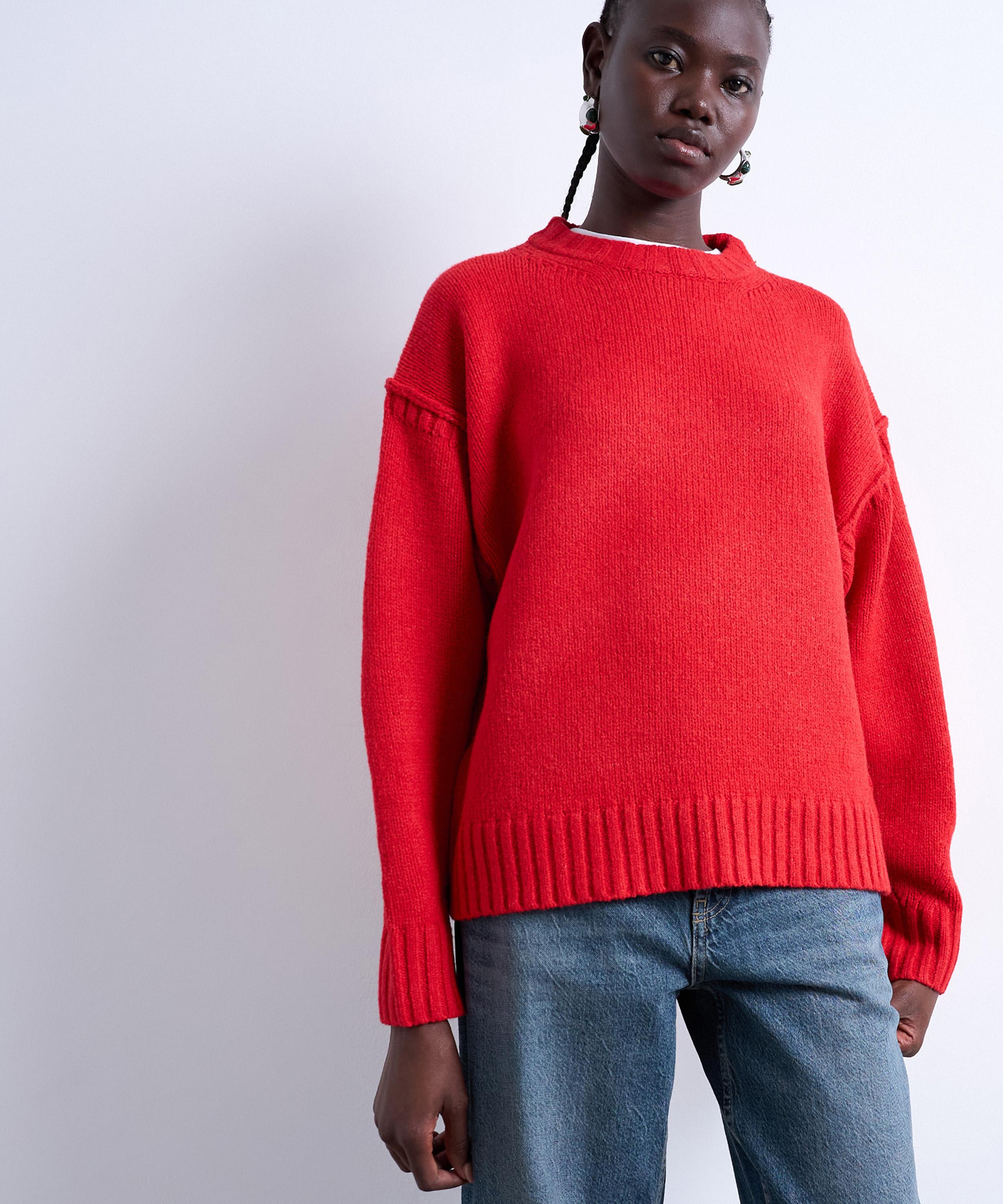 TOPSHOP - Red Knitted Clean Exposed Seam Jumper image number 0