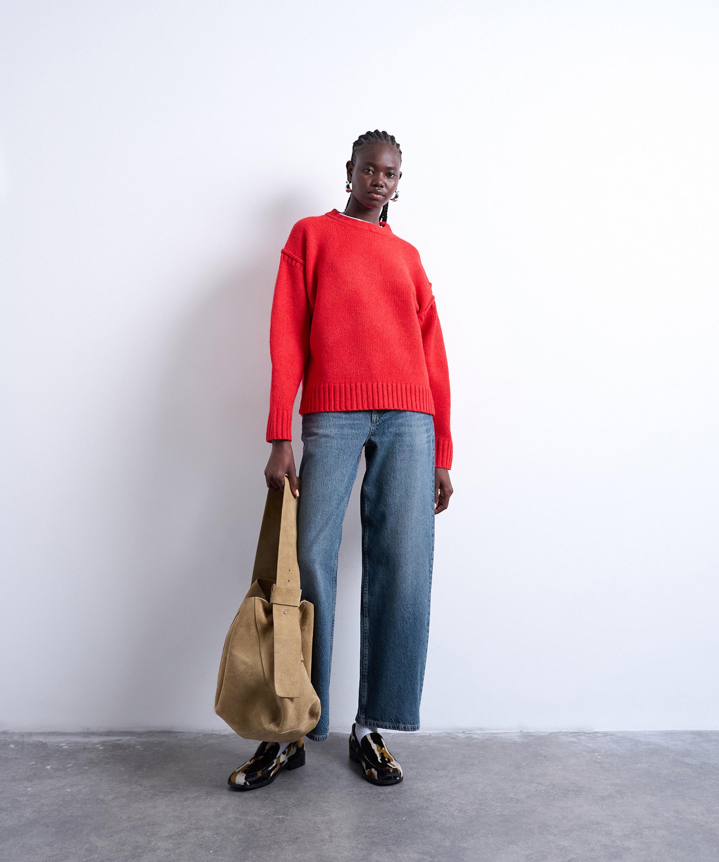 TOPSHOP - Red Knitted Clean Exposed Seam Jumper image number 1